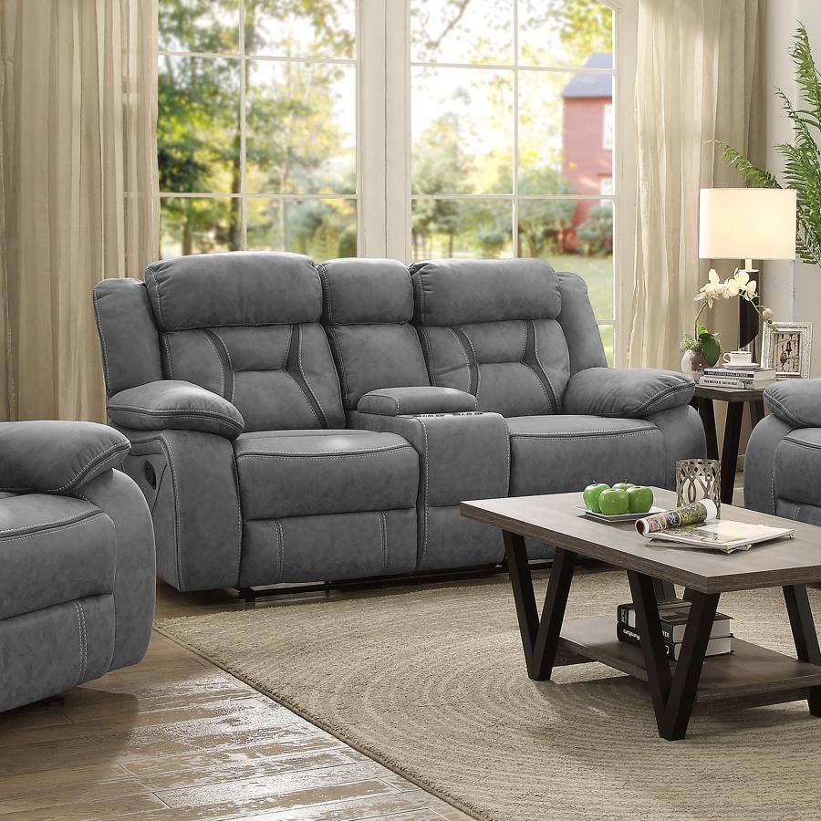 Higgins Gray Pillow Top Arm Motion Loveseat with Console