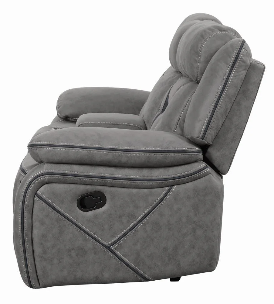 Higgins Gray Pillow Top Arm Motion Loveseat with Console - Image 4