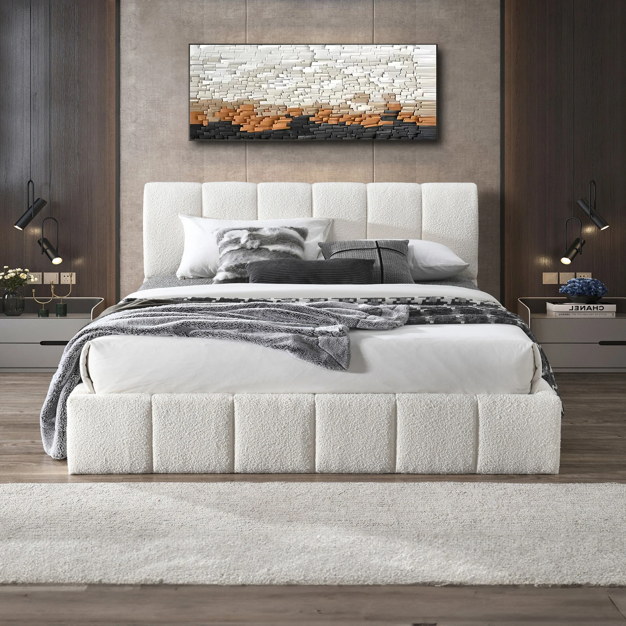 Hilar White Boucle Platform Bed King Size - Image 4