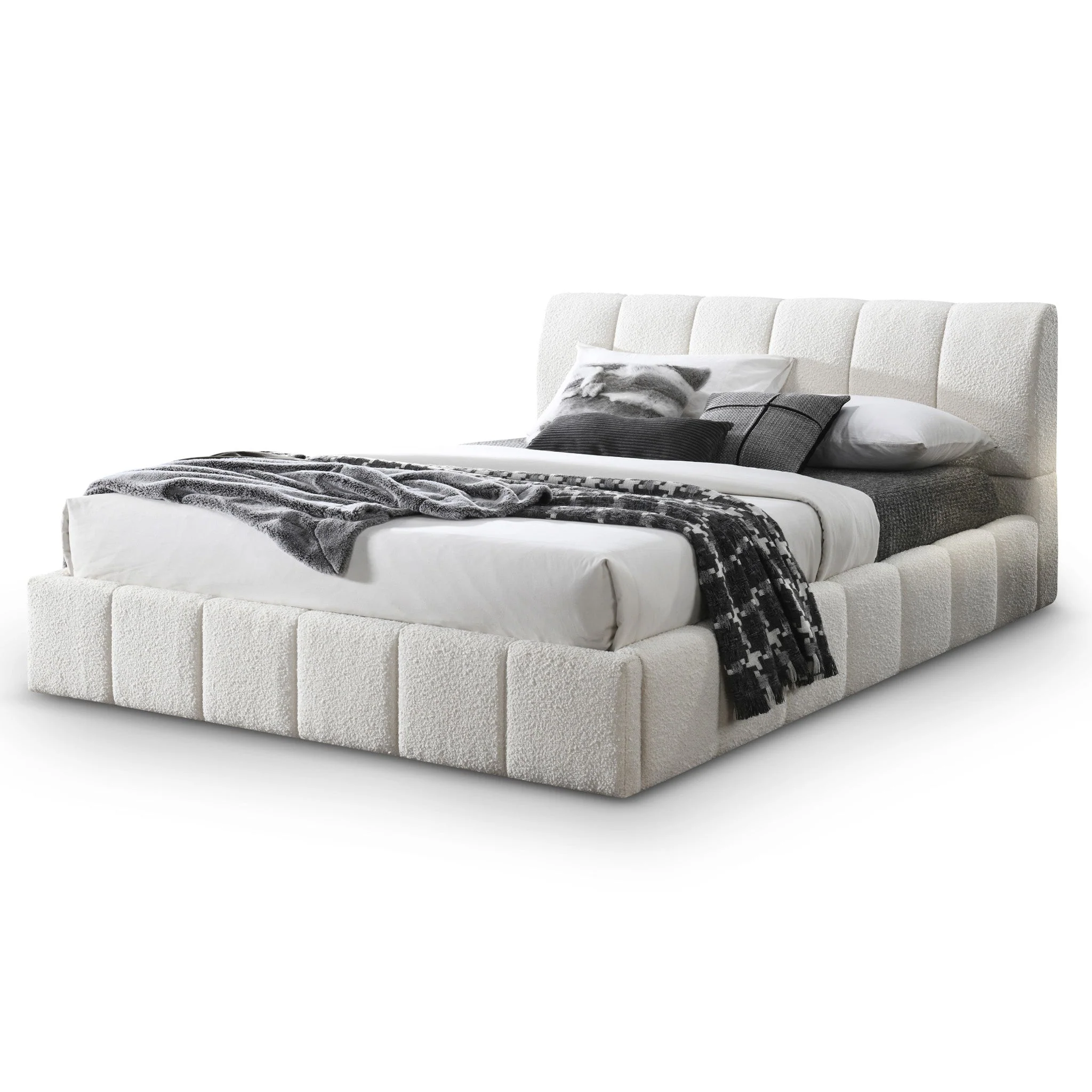 Hilar White Boucle Platform Bed King Size - Image 5