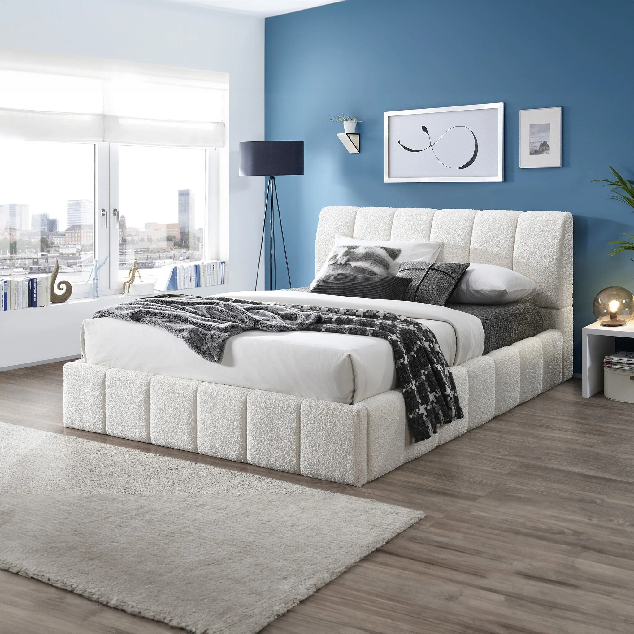 Hilar White Boucle Platform Bed Queen Size - Image 2