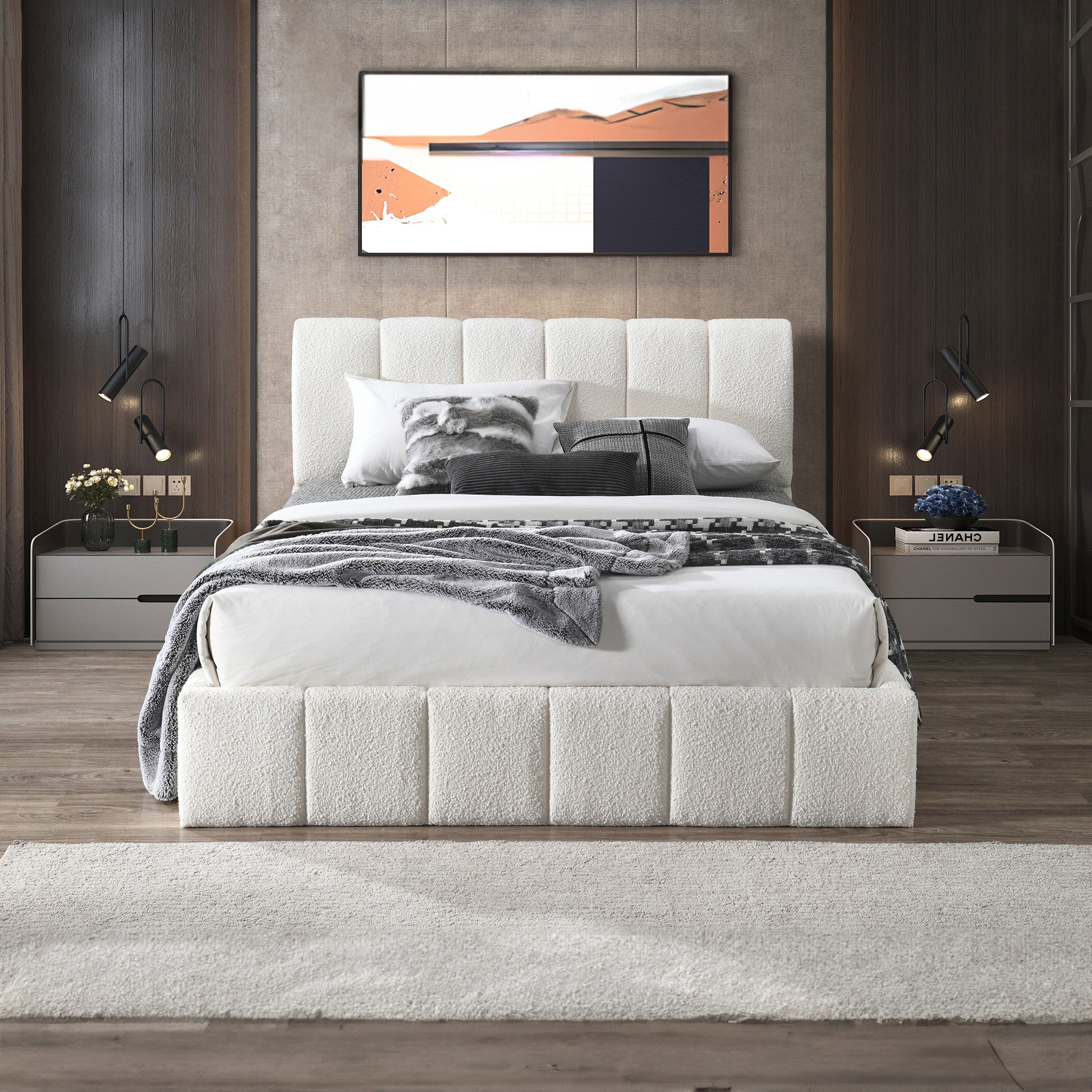 Hilar White Boucle Platform Bed Queen Size - Image 3