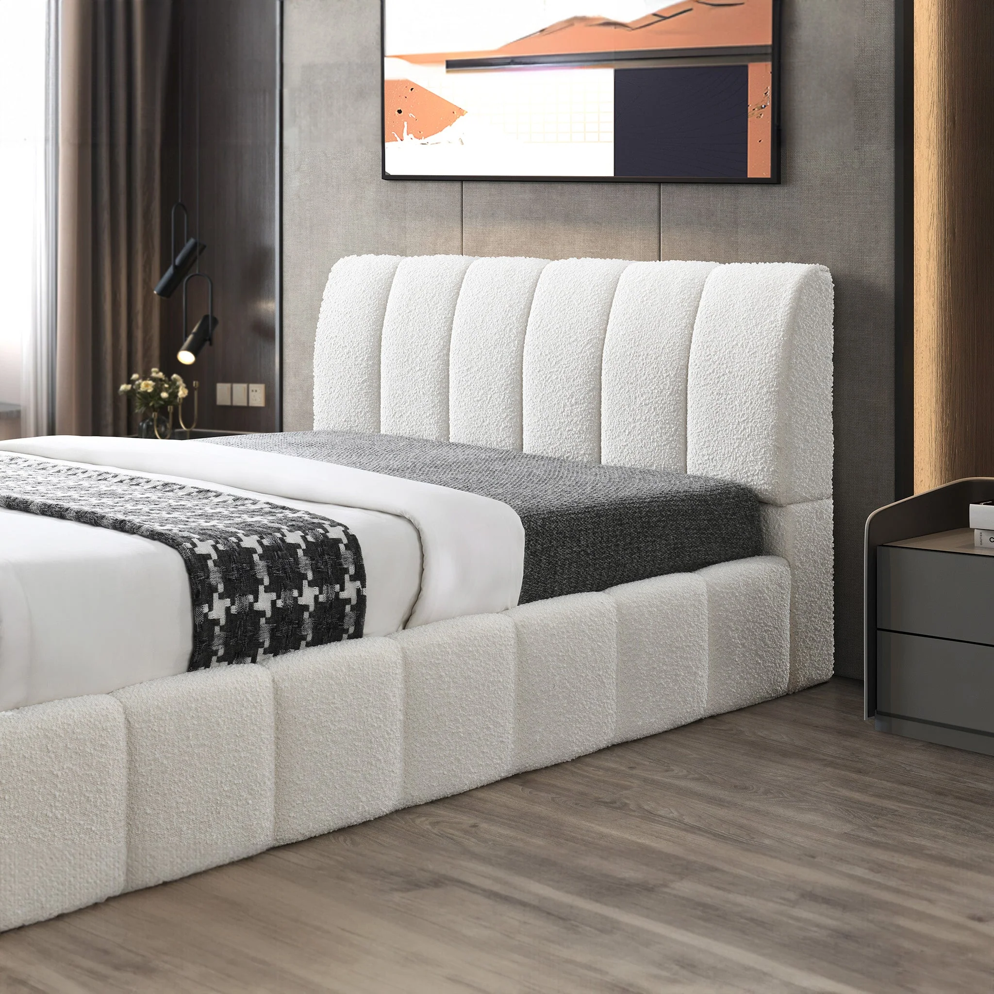 Hilar White Boucle Platform Bed Queen Size - Image 4