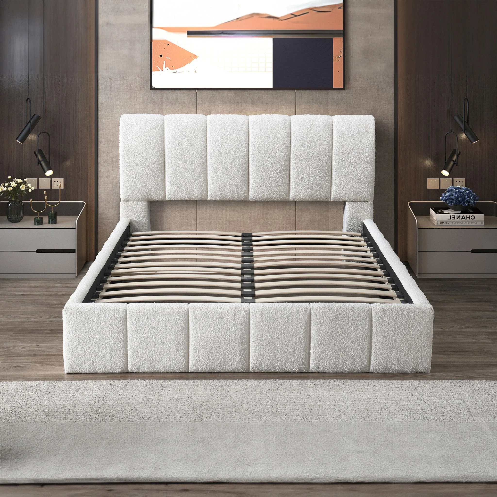 Hilar White Boucle Platform Bed Queen Size - Image 5