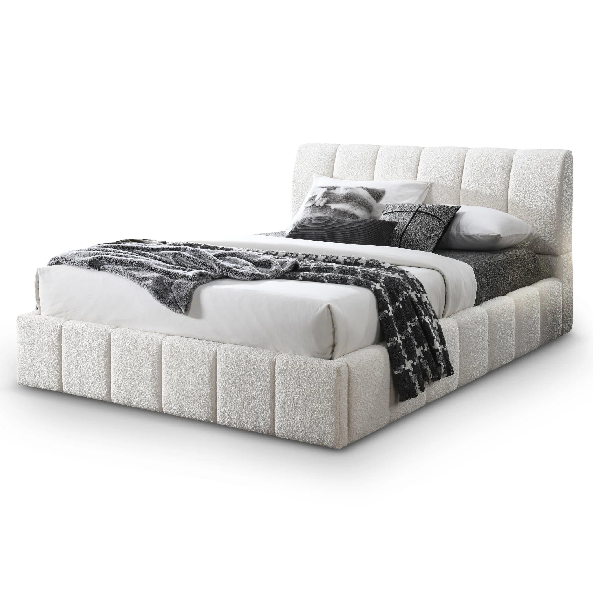 Hilar White Boucle Platform Bed Queen Size - Image 6