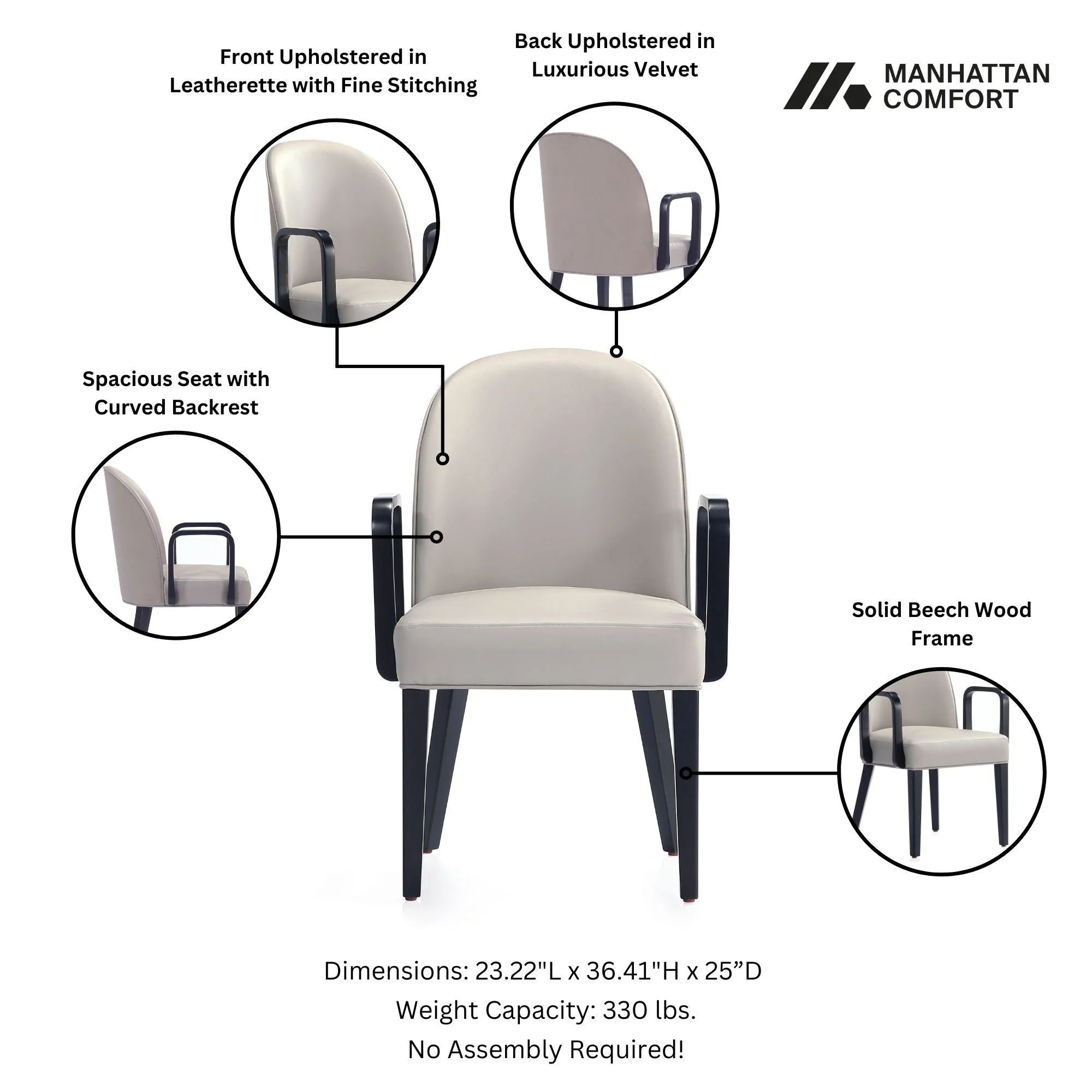 Hillman Dining Side and Arm Chairs in Light Grey - Set of 8 - Image 4
