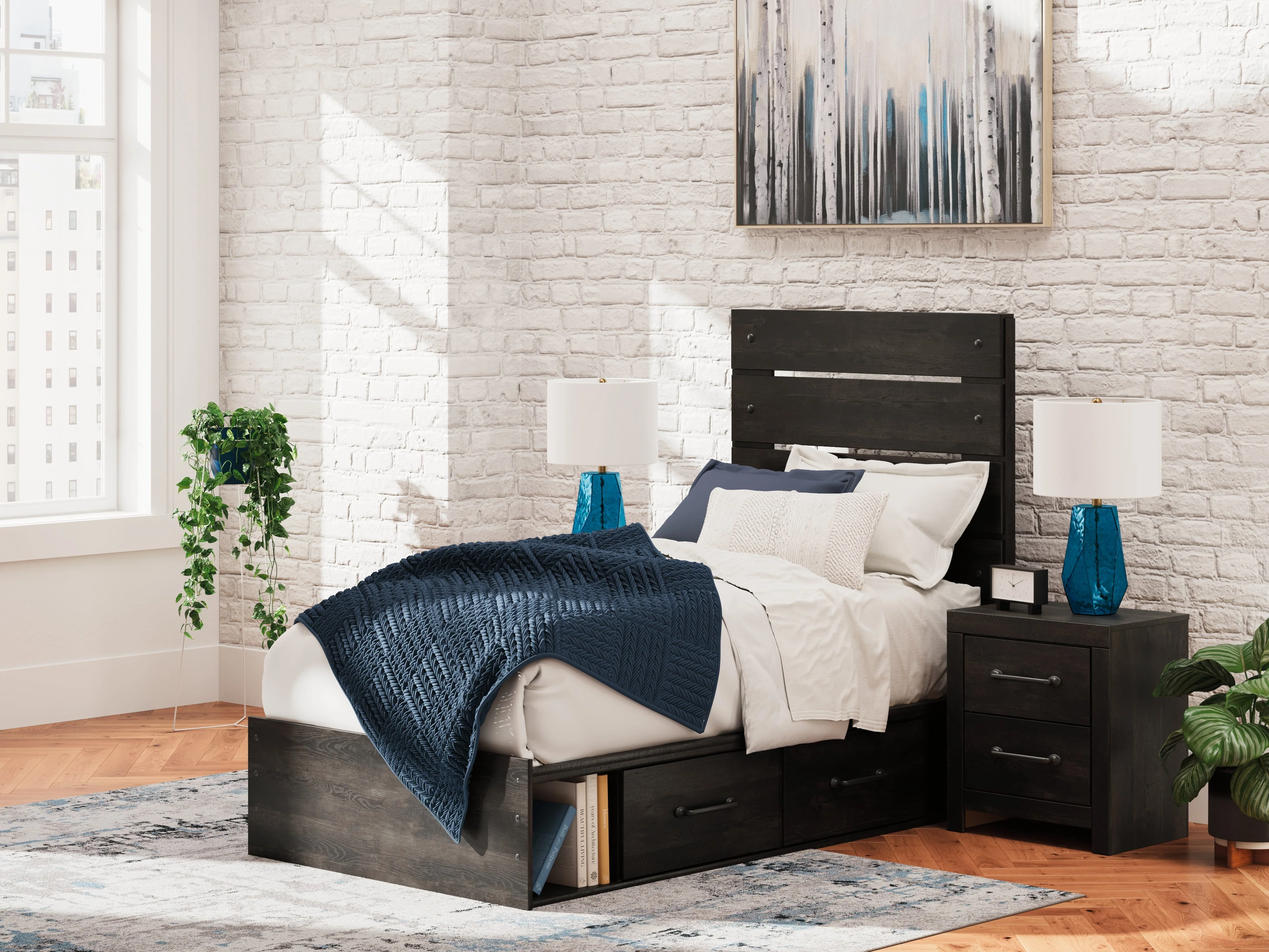 Hollivern Dark Gray Twin Panel Bed with Storage - Image 2