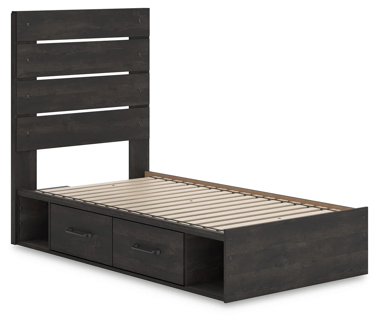 Hollivern Dark Gray Twin Panel Bed with Storage - Image 3