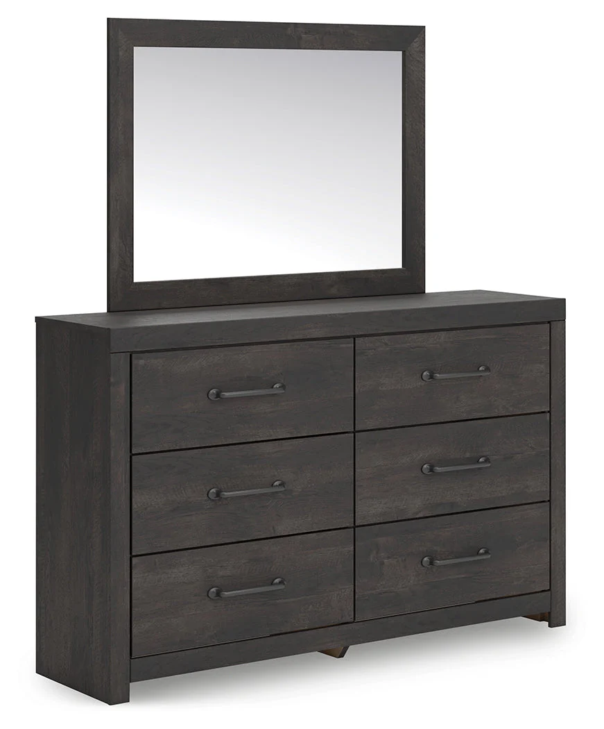 Hollivern Full Panel Bed with Storage with Mirrored Dresser and Chest in Dark Gray - Image 3