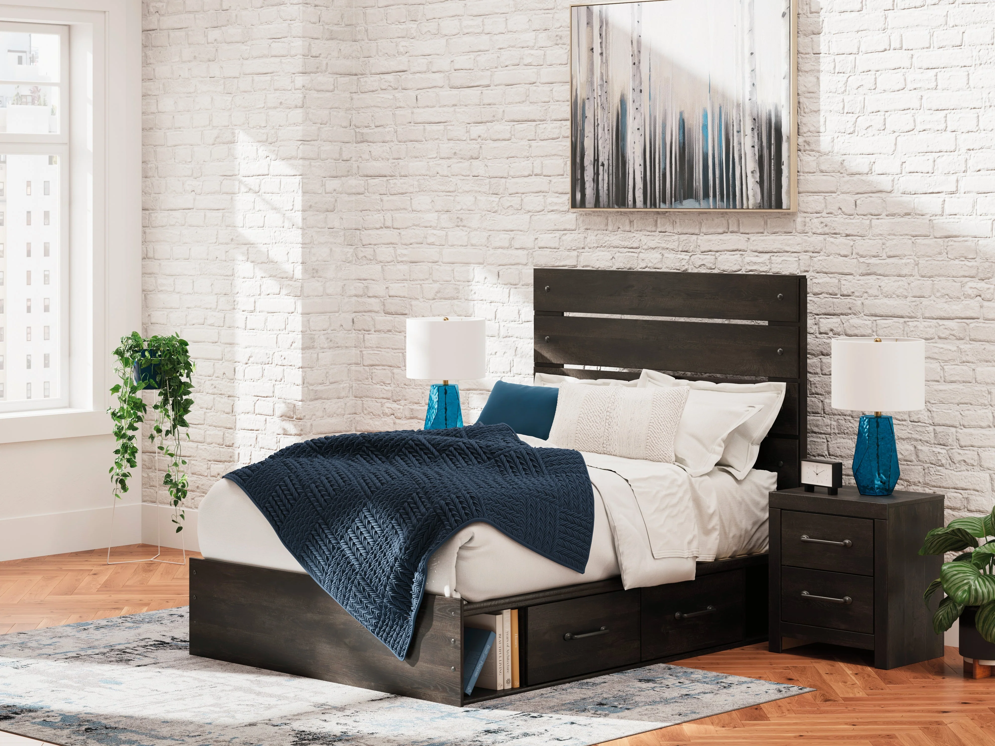 Hollivern Full Panel Bed with Storage with Mirrored Dresser and Chest in Dark Gray - Image 31