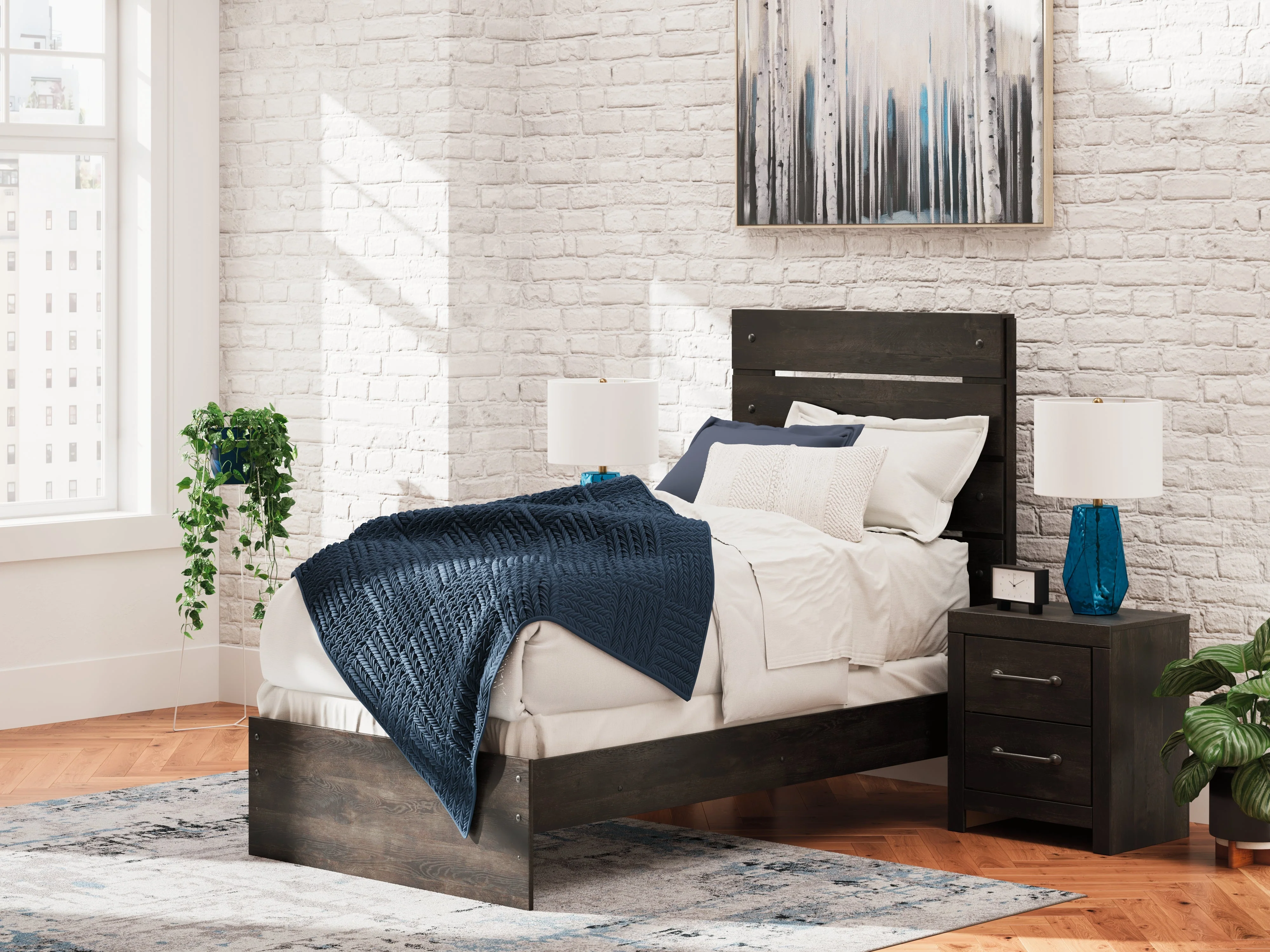 Hollivern Twin Panel Bed with Mirrored Dresser and Chest in Dark Gray - Image 30