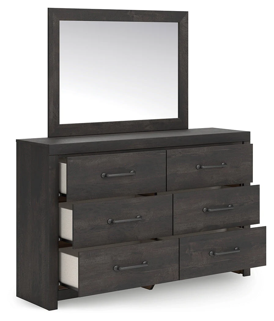 Hollivern Twin Panel Bed with Mirrored Dresser and Chest in Dark Gray - Image 4