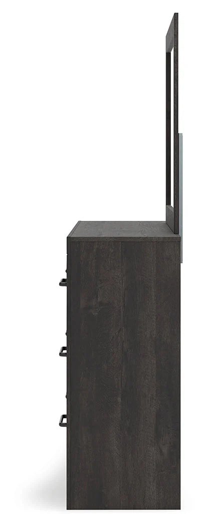 Hollivern Twin Panel Bed with Mirrored Dresser and Chest in Dark Gray - Image 7
