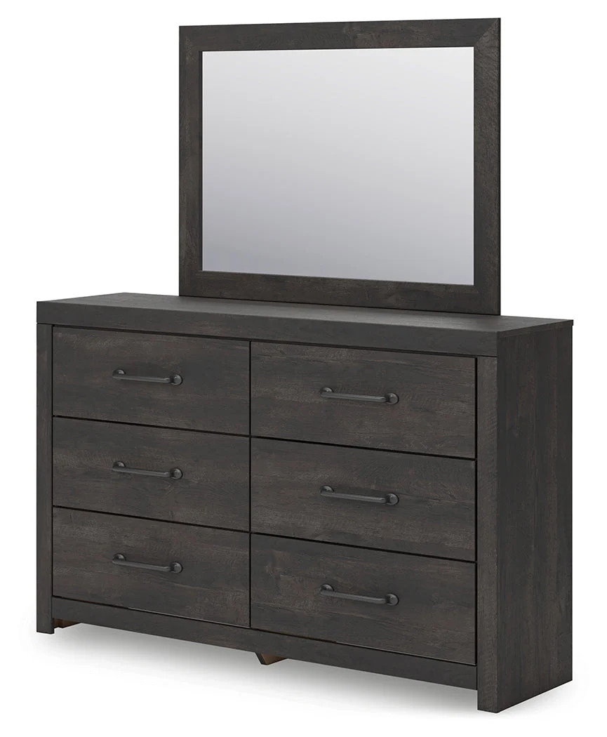 Hollivern Twin Panel Bed with Mirrored Dresser and Chest in Dark Gray - Image 8