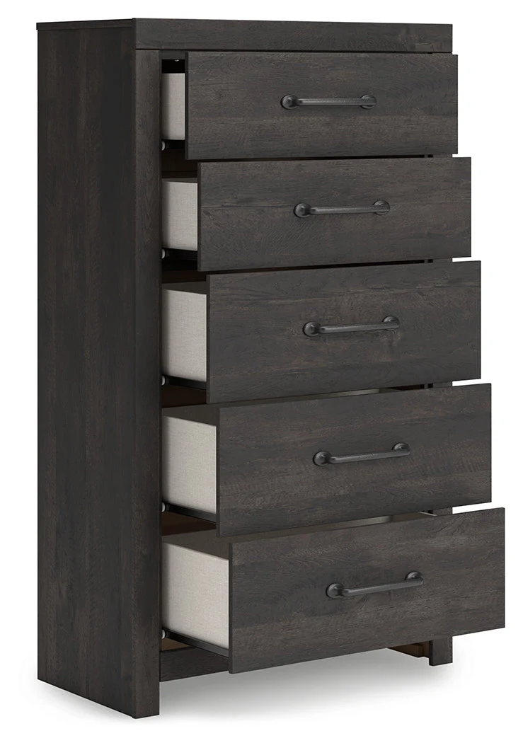 Hollivern Twin Panel Bed with Mirrored Dresser, Chest and Nightstand in Dark Gray - Image 12