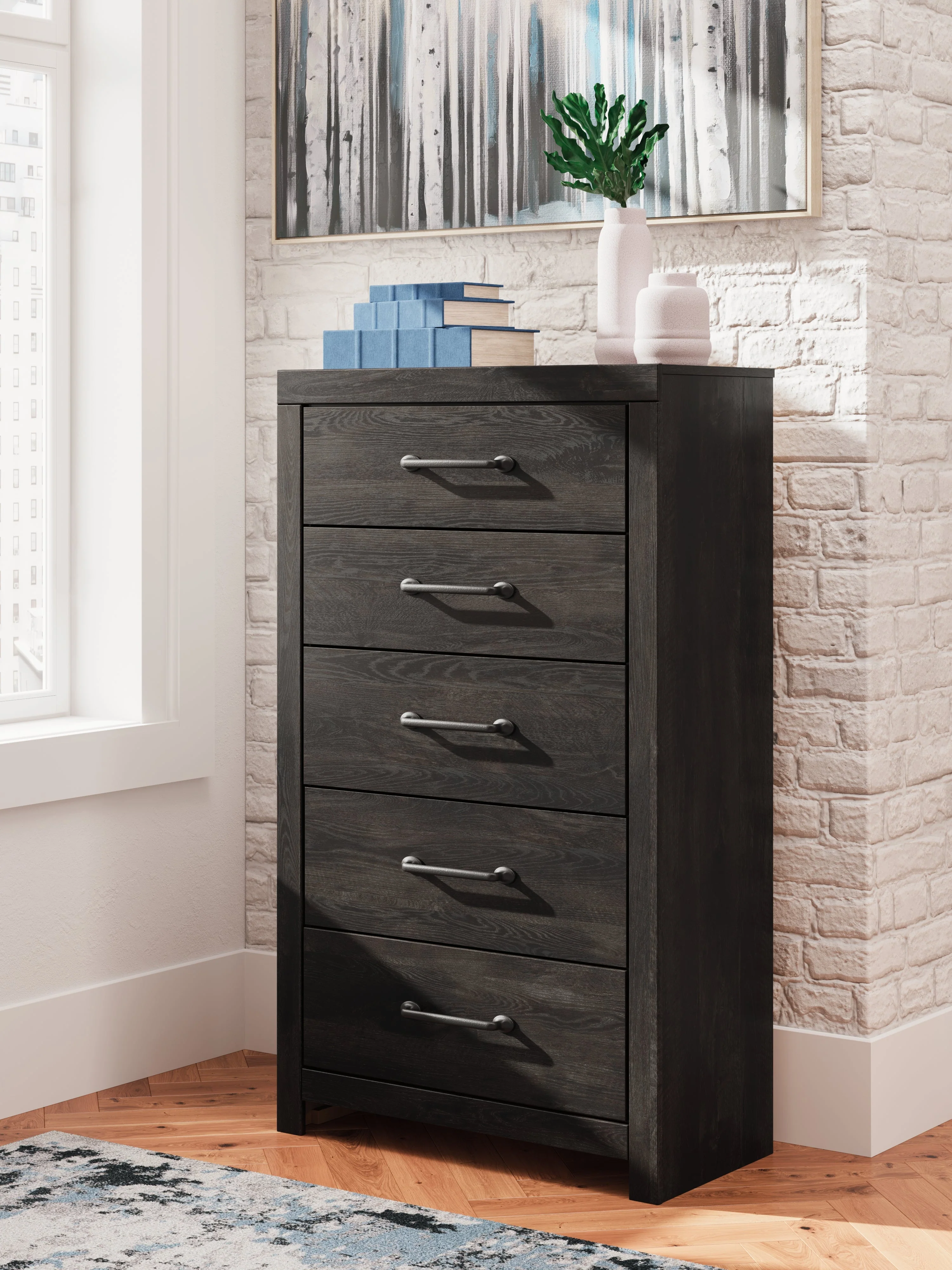 Hollivern Twin Panel Bed with Mirrored Dresser, Chest and Nightstand in Dark Gray - Image 21