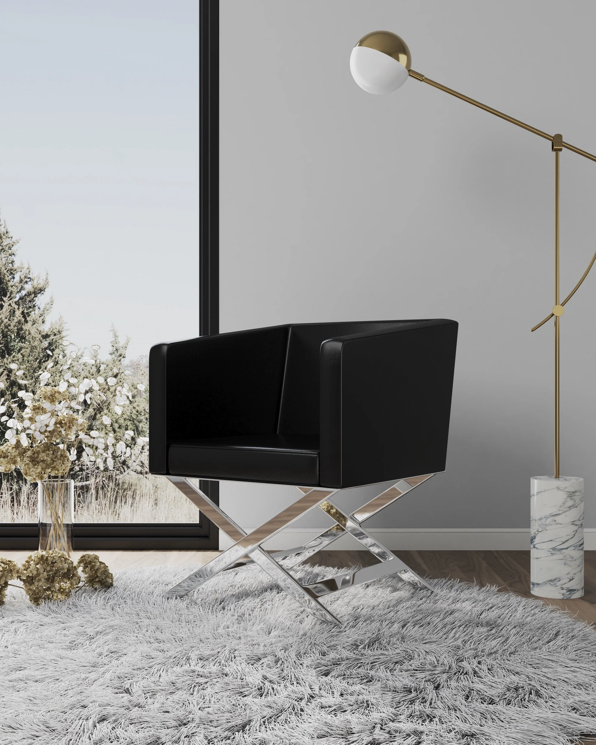Hollywood Lounge Accent Chair in Black and Polished Chrome - Image 2