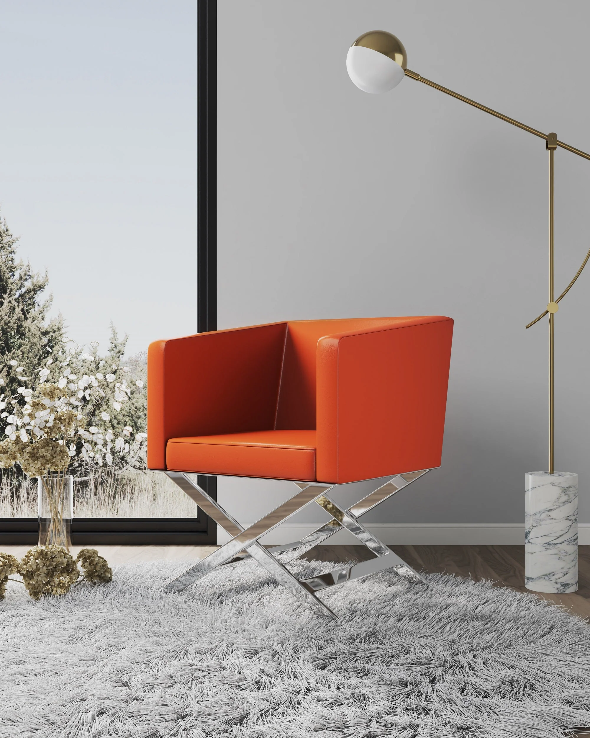 Hollywood Lounge Accent Chair in Orange and Polished Chrome - Image 2
