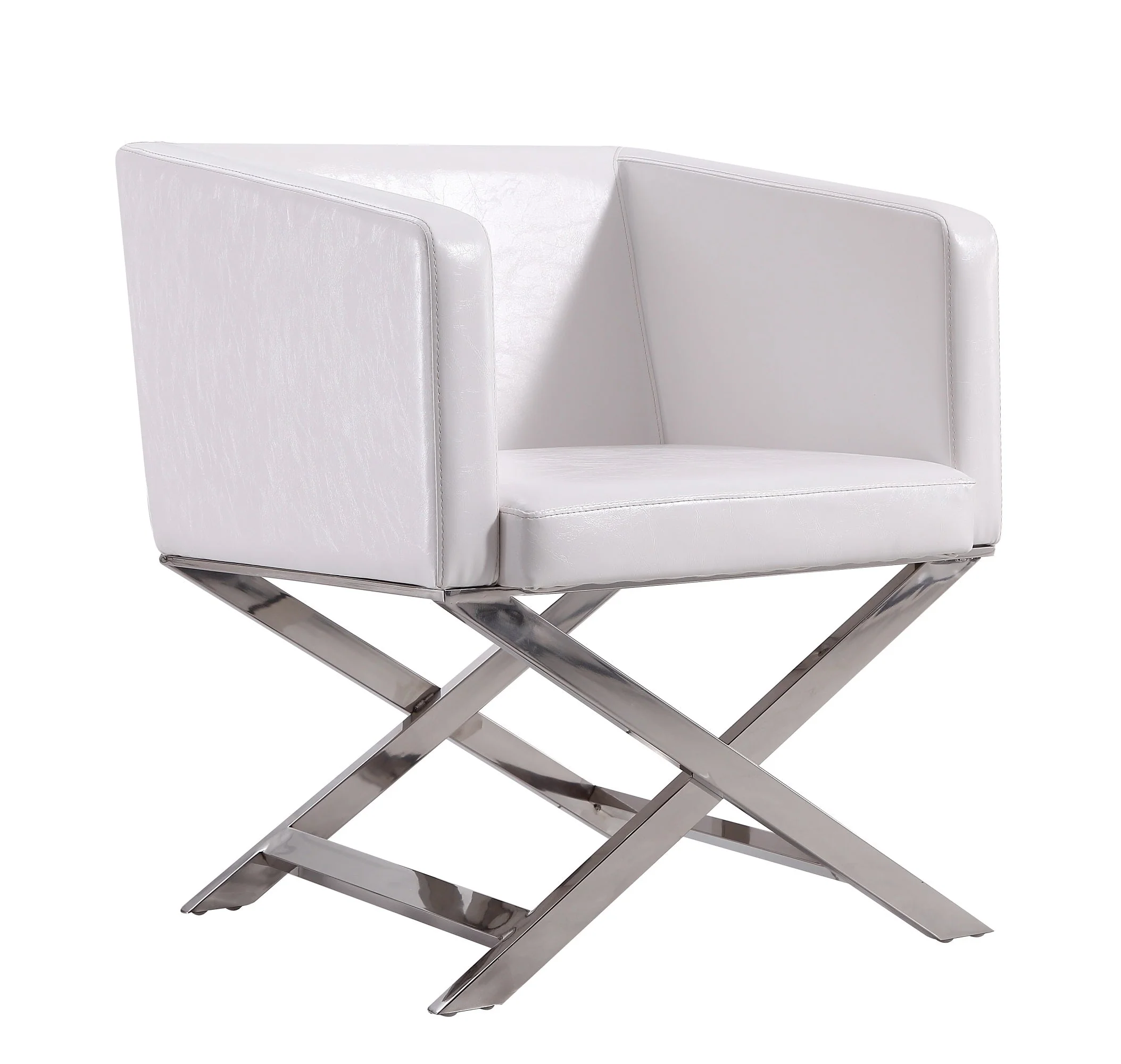 Hollywood Lounge Accent Chair in White and Polished Chrome (set of 2) - Image 3