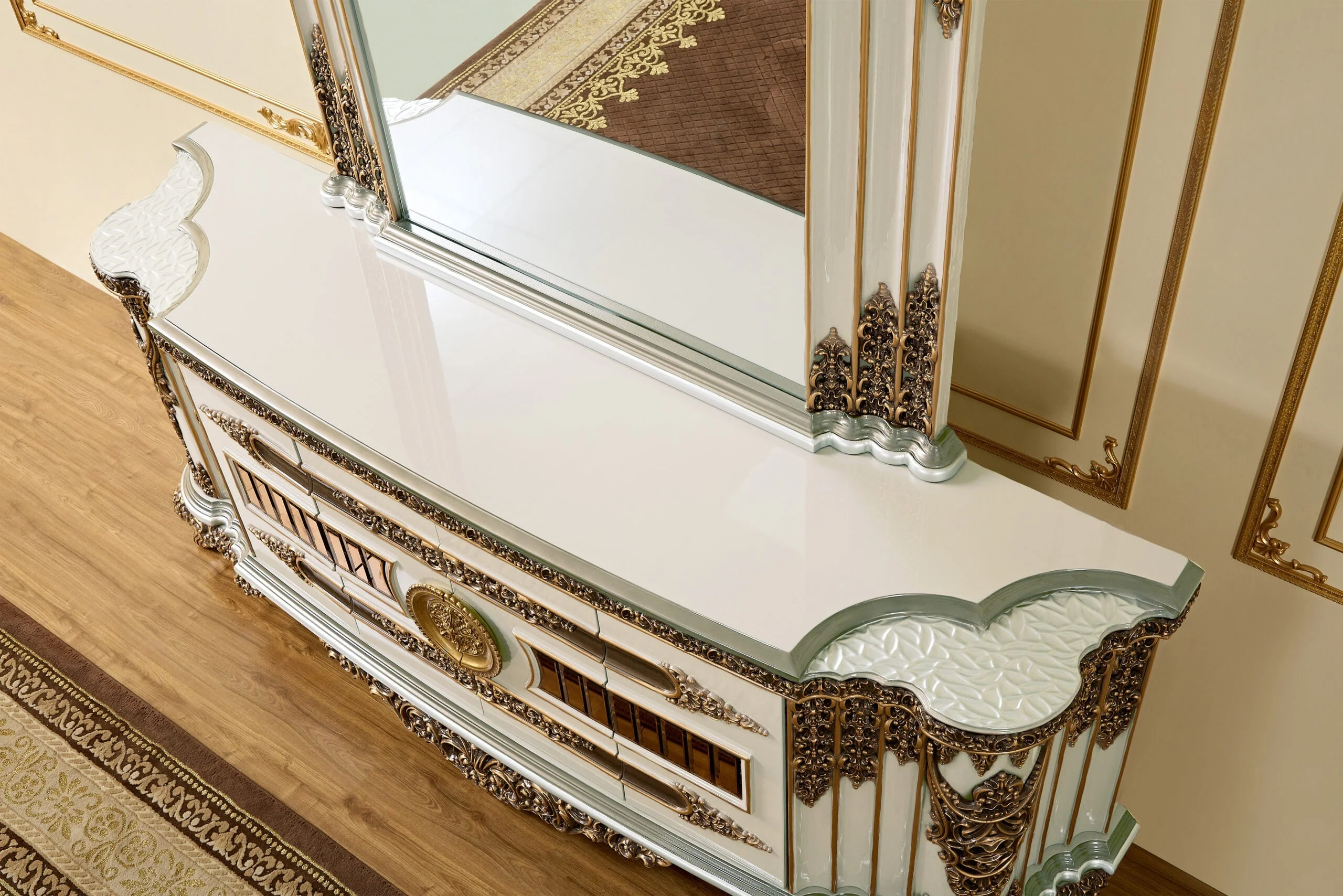 Homey Design HD-1881 Ivory Bronzed Copper Buffet - Image 2