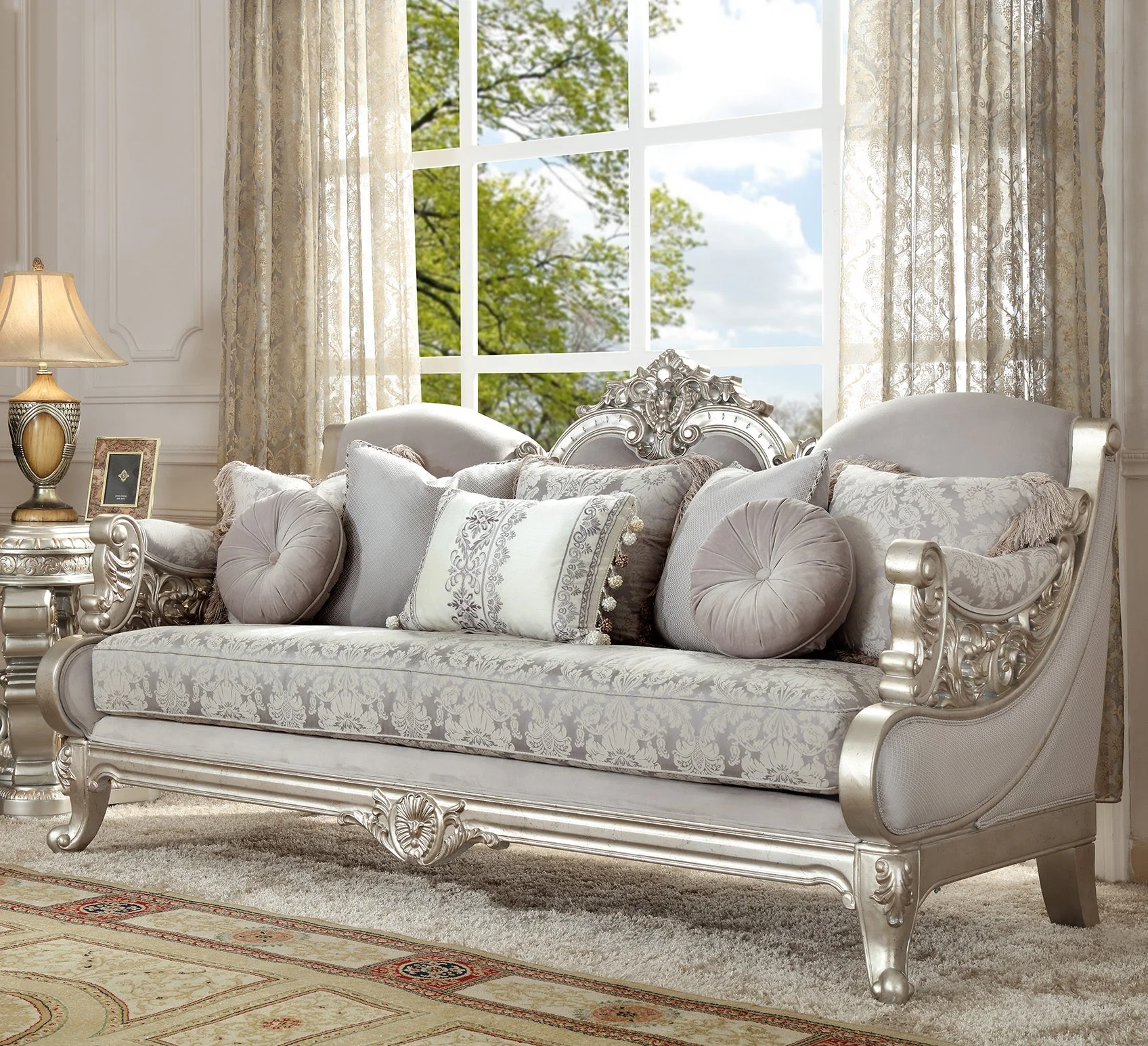 Homey Design HD-2662 Metallic Silver Sofa