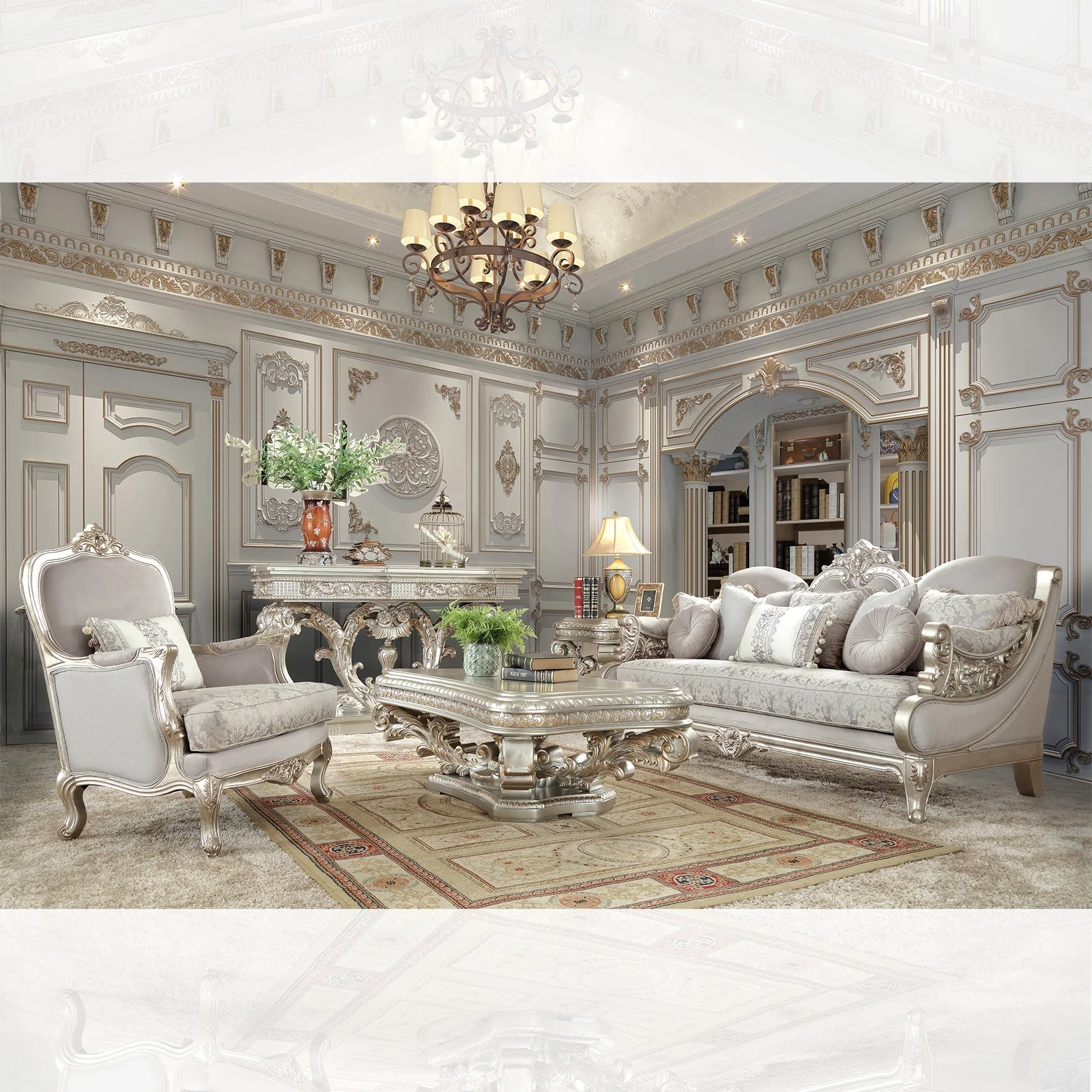 Homey Design HD-2662 Metallic Silver Sofa - Image 2