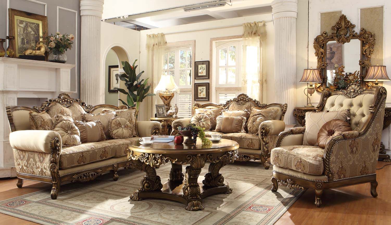 Homey Design HD-506 Metallic Antique Gold/Perfect Brown 3-Piece Set