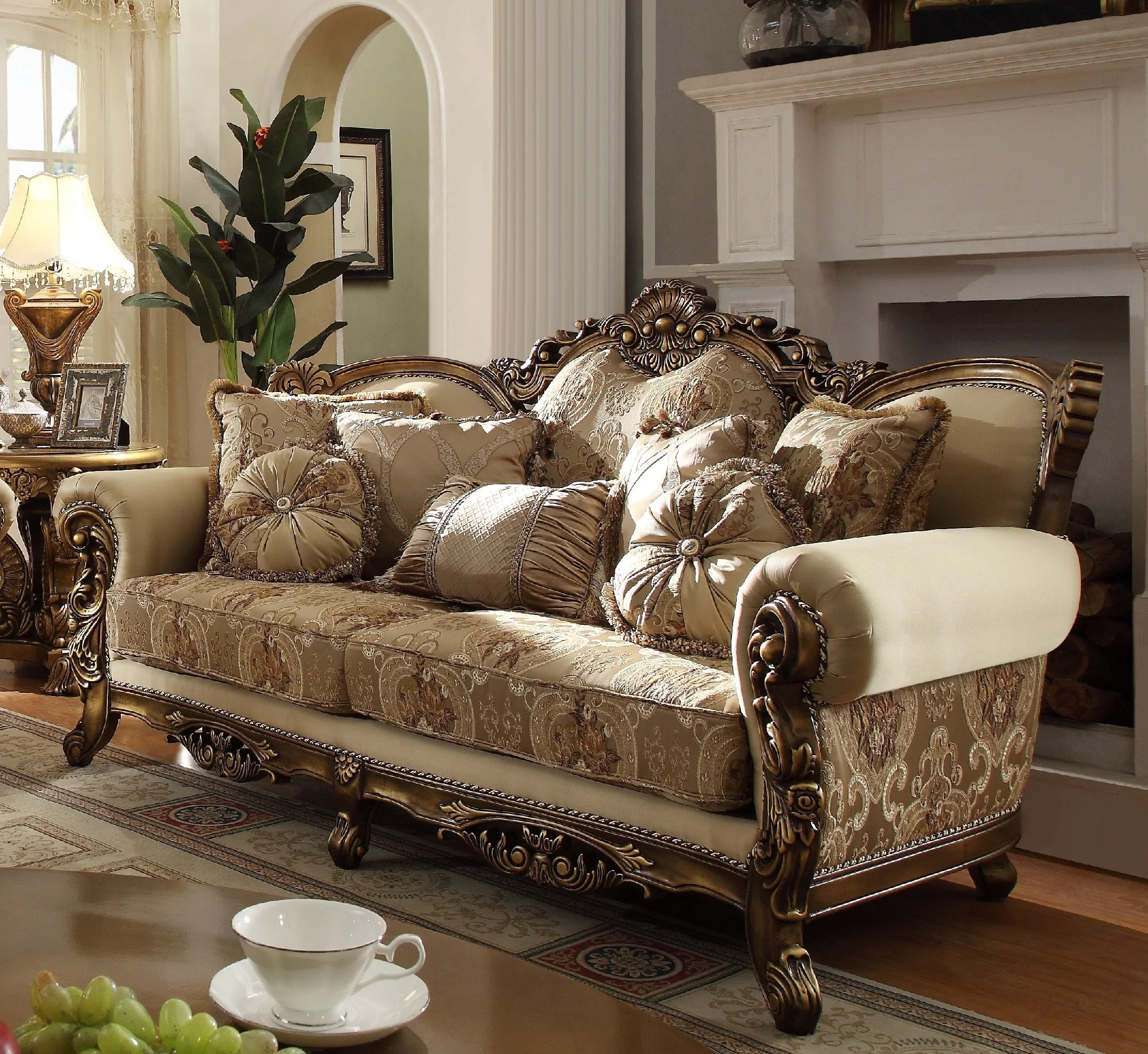 Homey Design HD-506 Metallic Antique Gold/Perfect Brown 3-Piece Set - Image 3