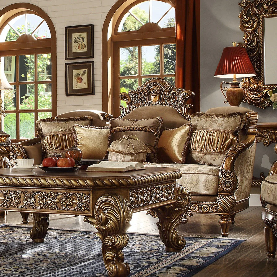 Homey Design HD-610 Metallic Antique Gold Loveseat