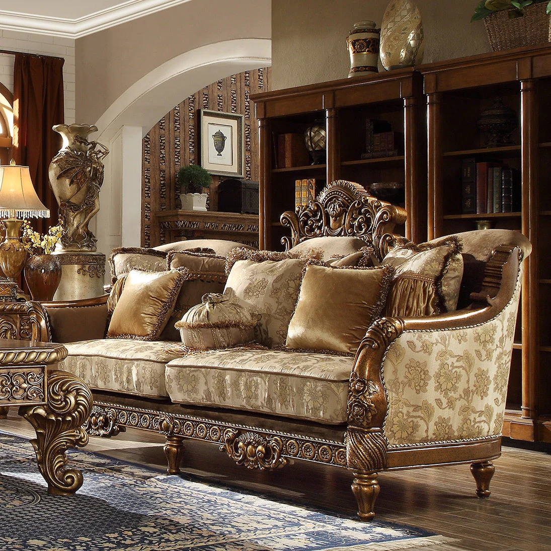 Homey Design HD-610 Metallic Antique Gold Sofa
