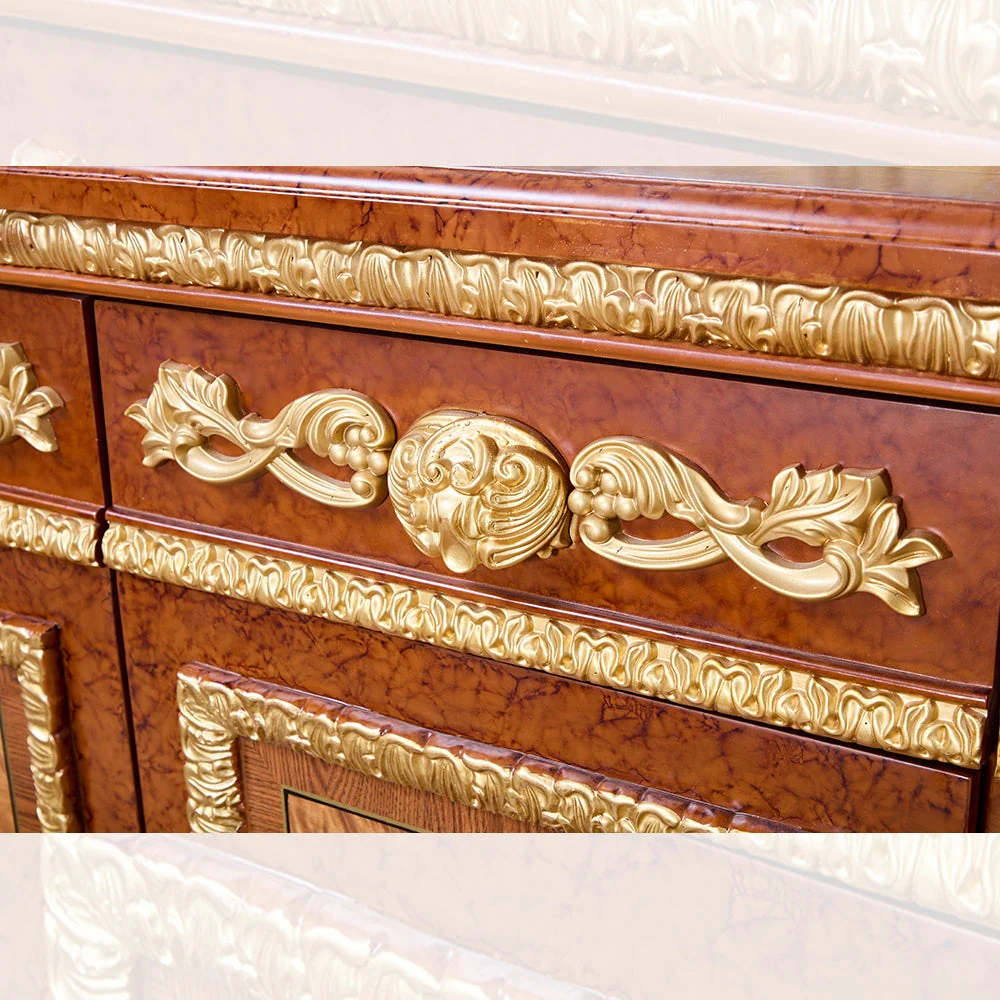 Homey Design HD-8024 Cherry Metallic Gold Buffet and Mirror - Image 2