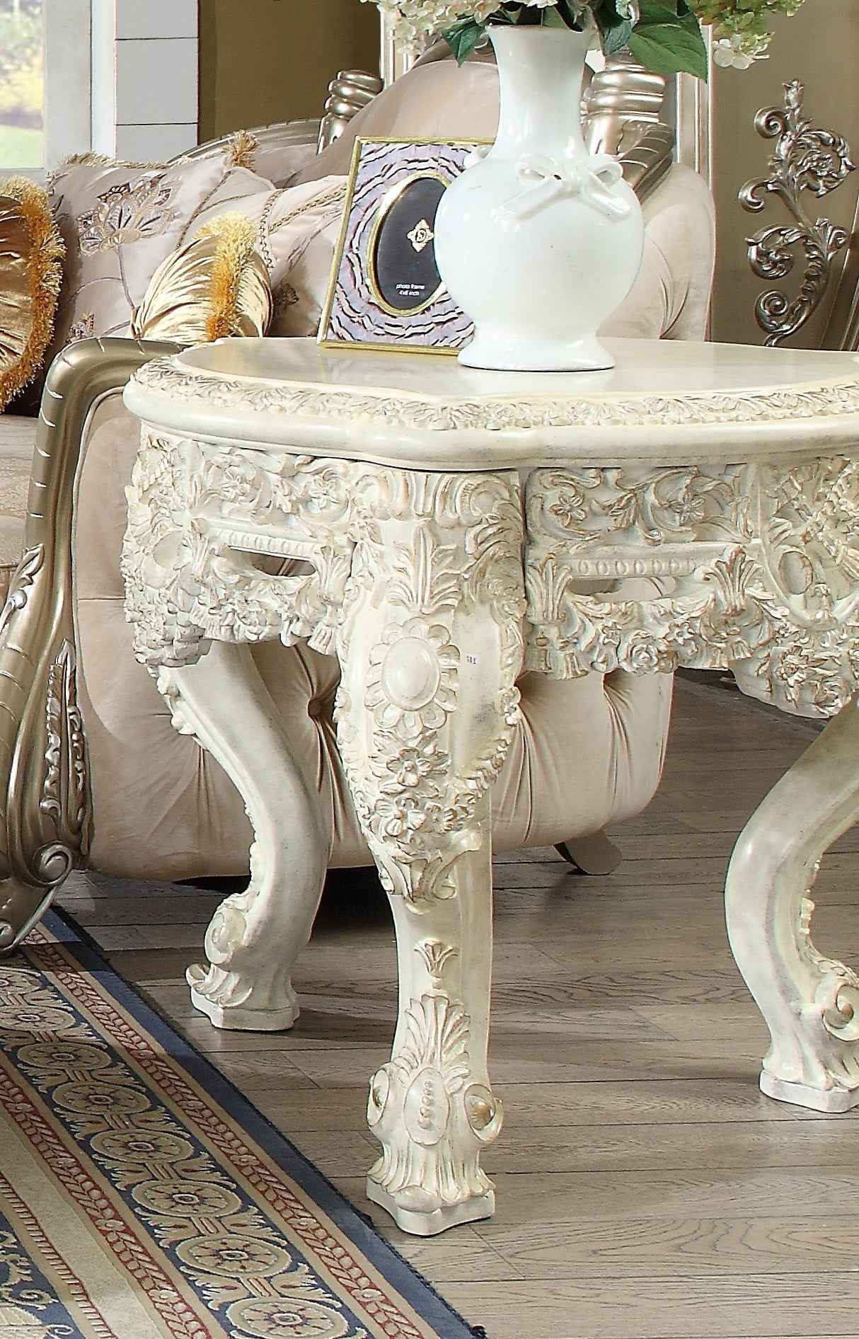 Homey Design HD-8030 Plantation Cove White End Table