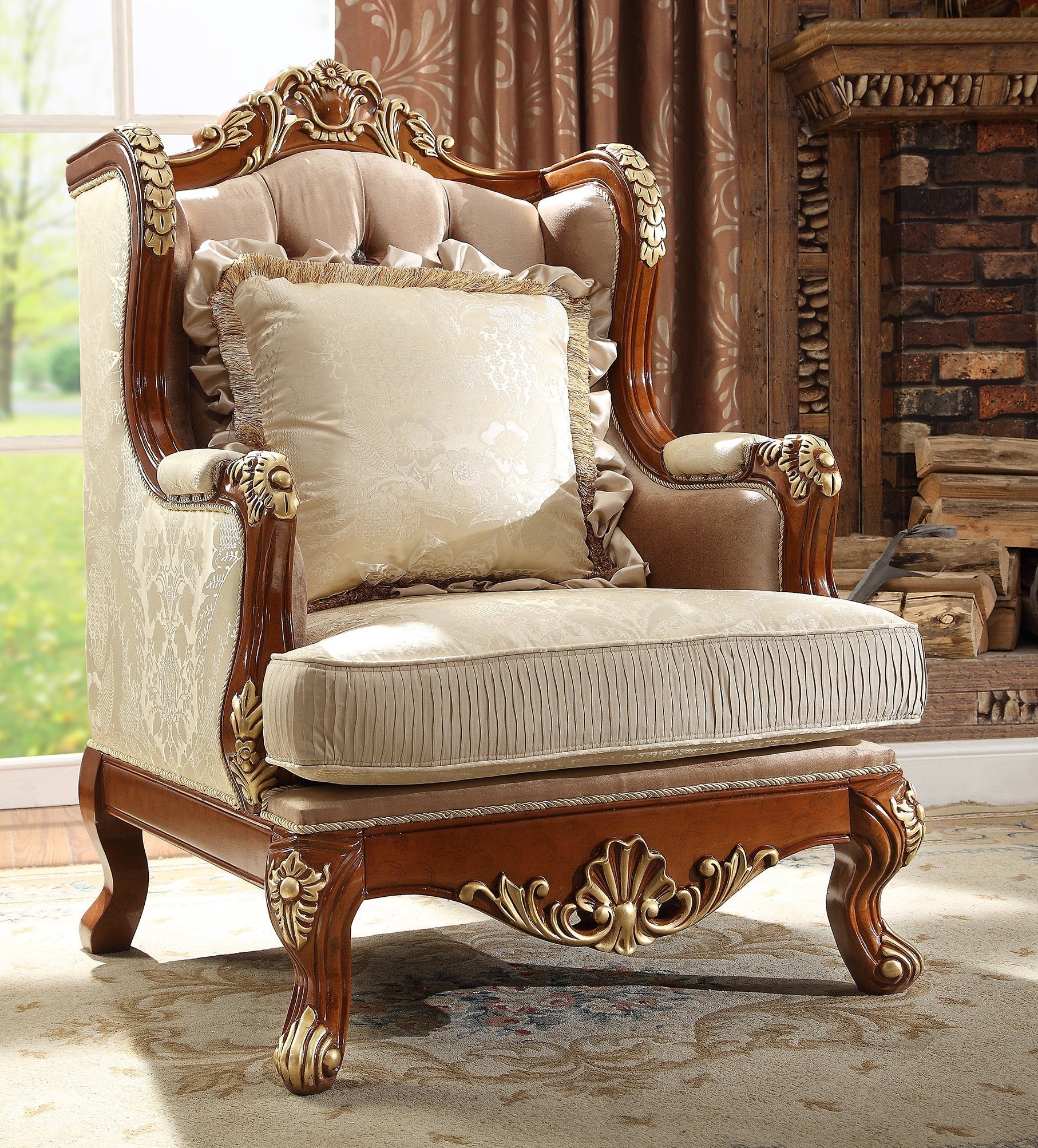 Homey Design HD-821 Rich Brown & Metallic Bright Gold Accent 3-Piece Set - Image 2