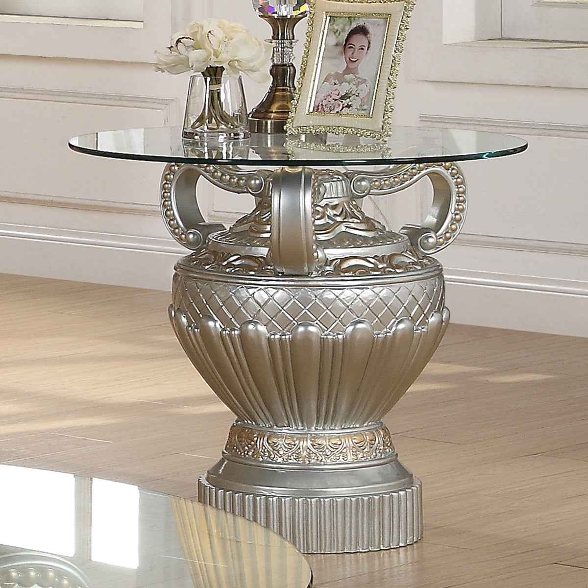 Homey Design HD-8908S Silver End Table