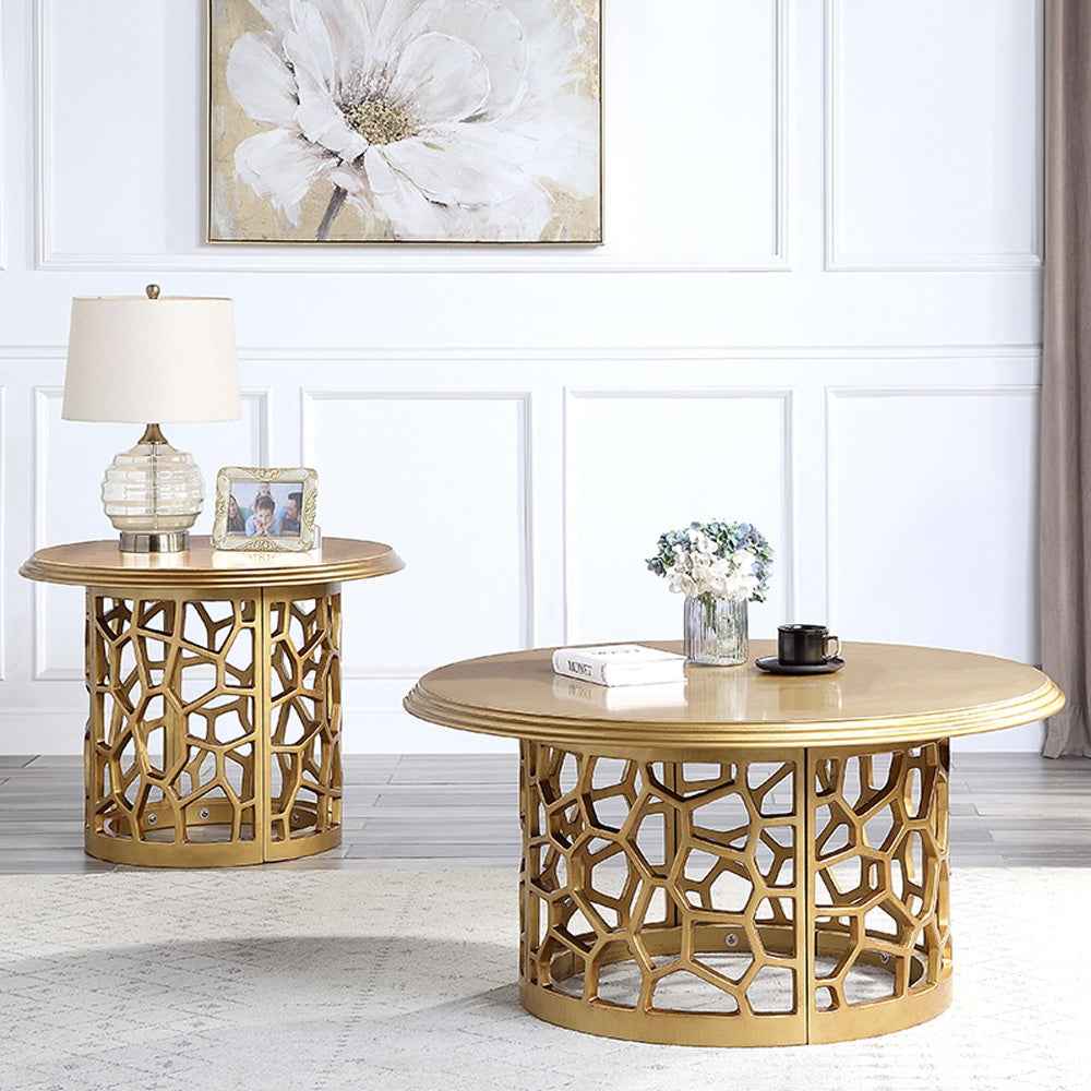 Homey Design HD-8913G Gold End Table - Image 2