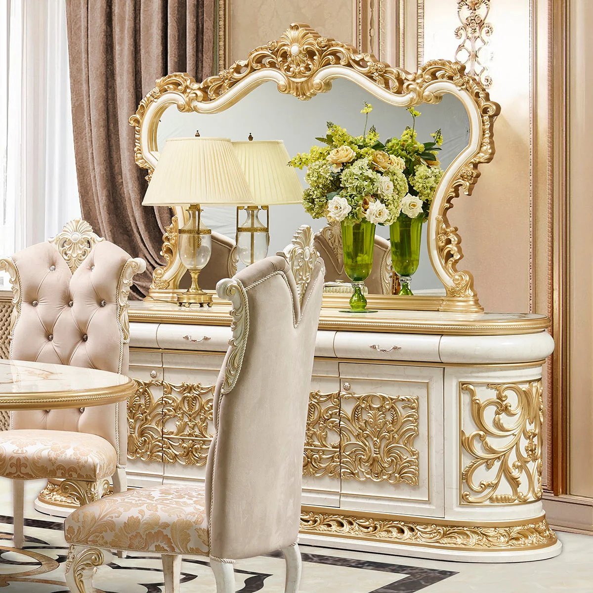 Homey Design HD-903 Antique White Gold Mirror - Image 2