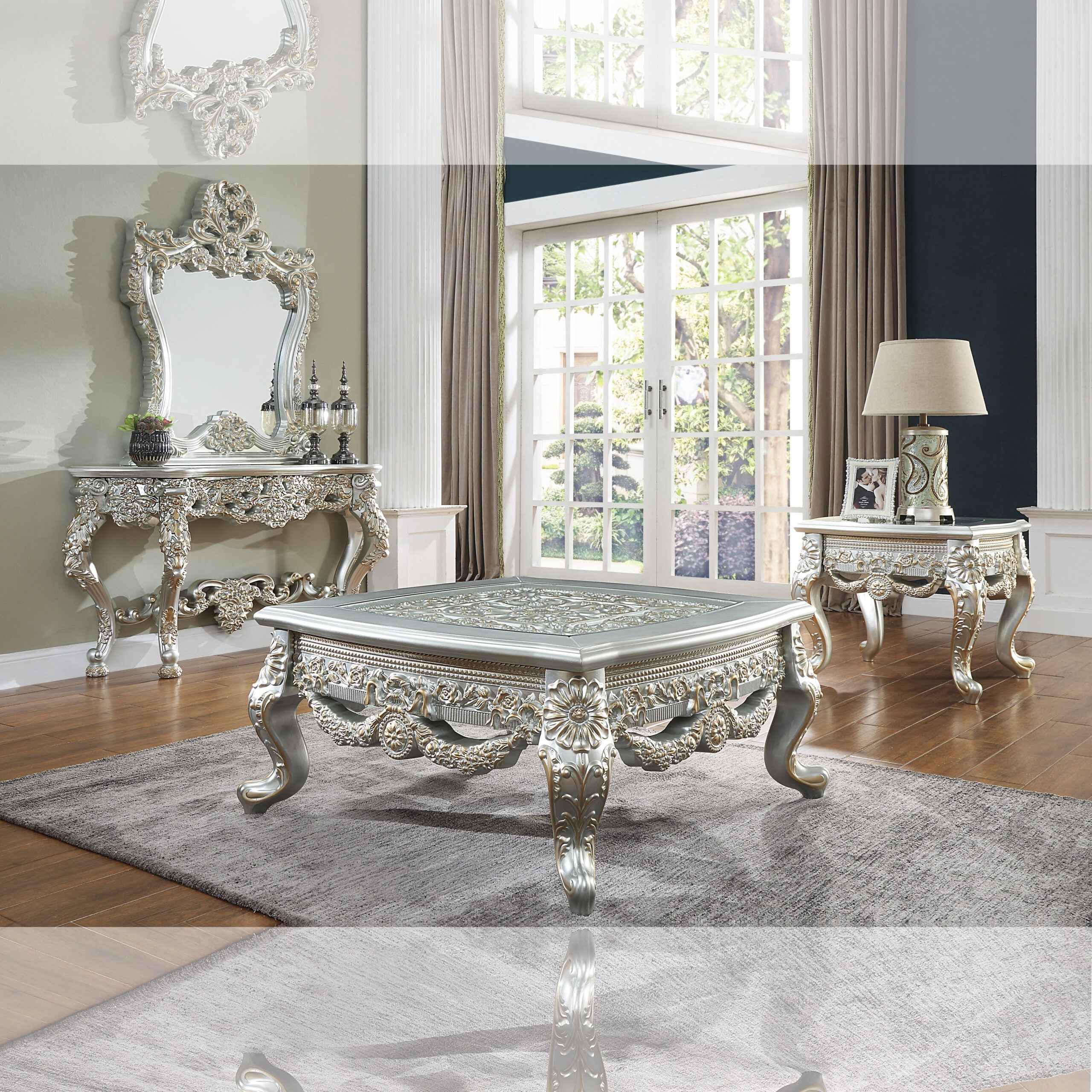 Homey Design HD-905 Belle Silver Gold Highlight End Table - Image 2