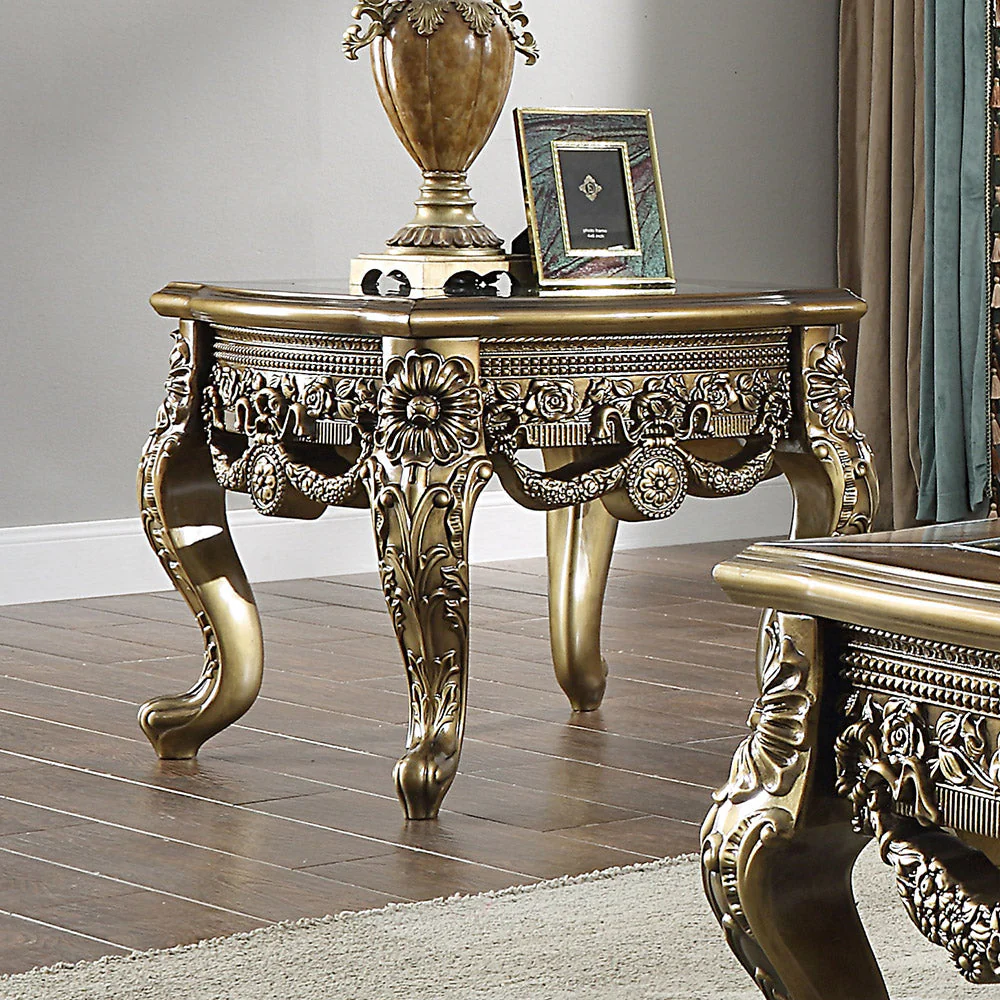 Homey Design HD-905 Perfect Brown Metallic Antique Gold 3-Piece Br Coffee Table Set - Image 2