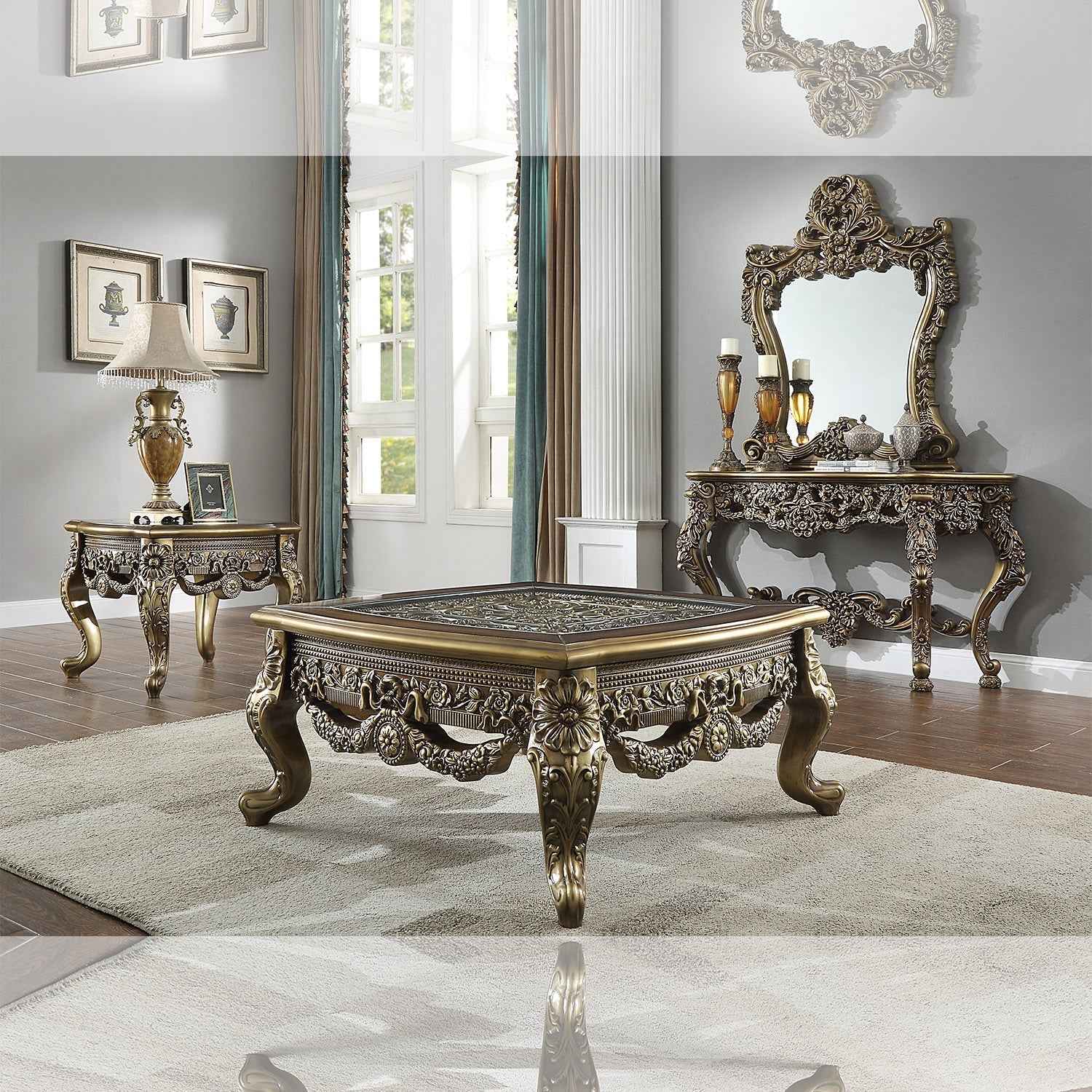 Homey Design HD-905 Perfect Brown Metallic Antique Gold Brown End Table - Image 2