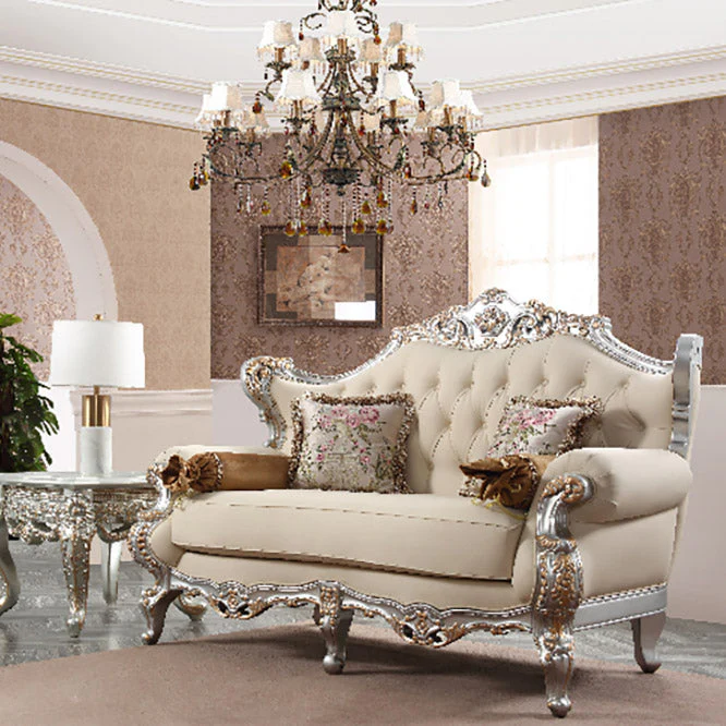 Homey Design HD-91633 Metallic Silver w/ Antique Gold Trim Loveseat