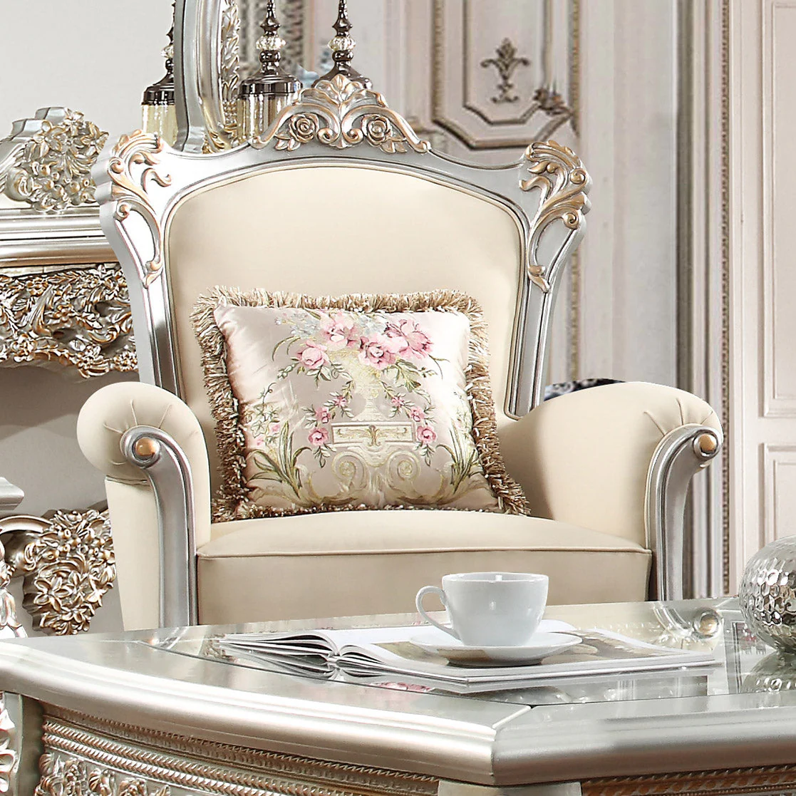 Homey Design HD-91633 Metallic Silver with Antique Gold Highlights 3-Piece French Salon Set - Image 2
