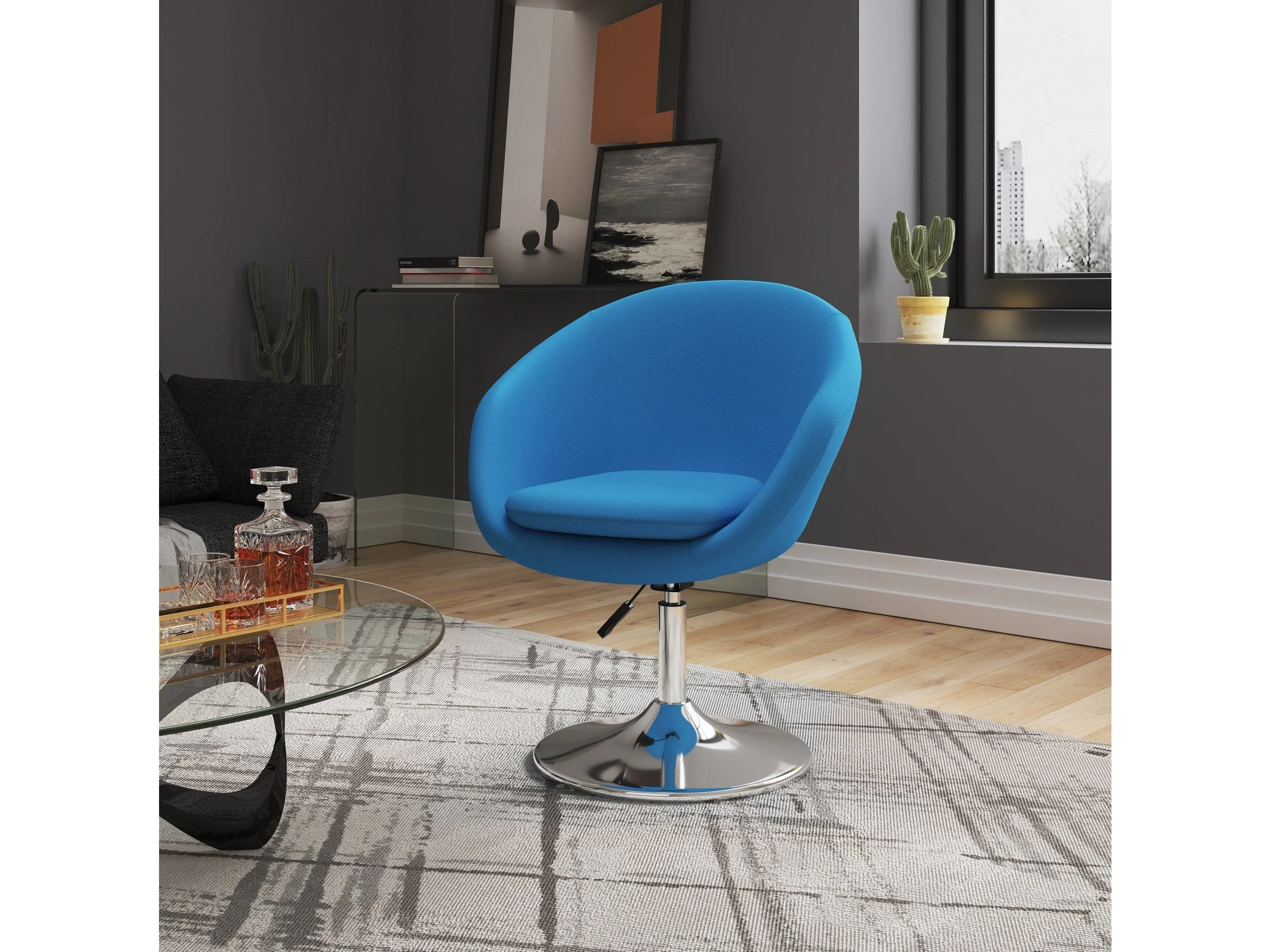 Hopper Swivel Adjustable Height Chair in Blue and Polished Chrome (set of 2)