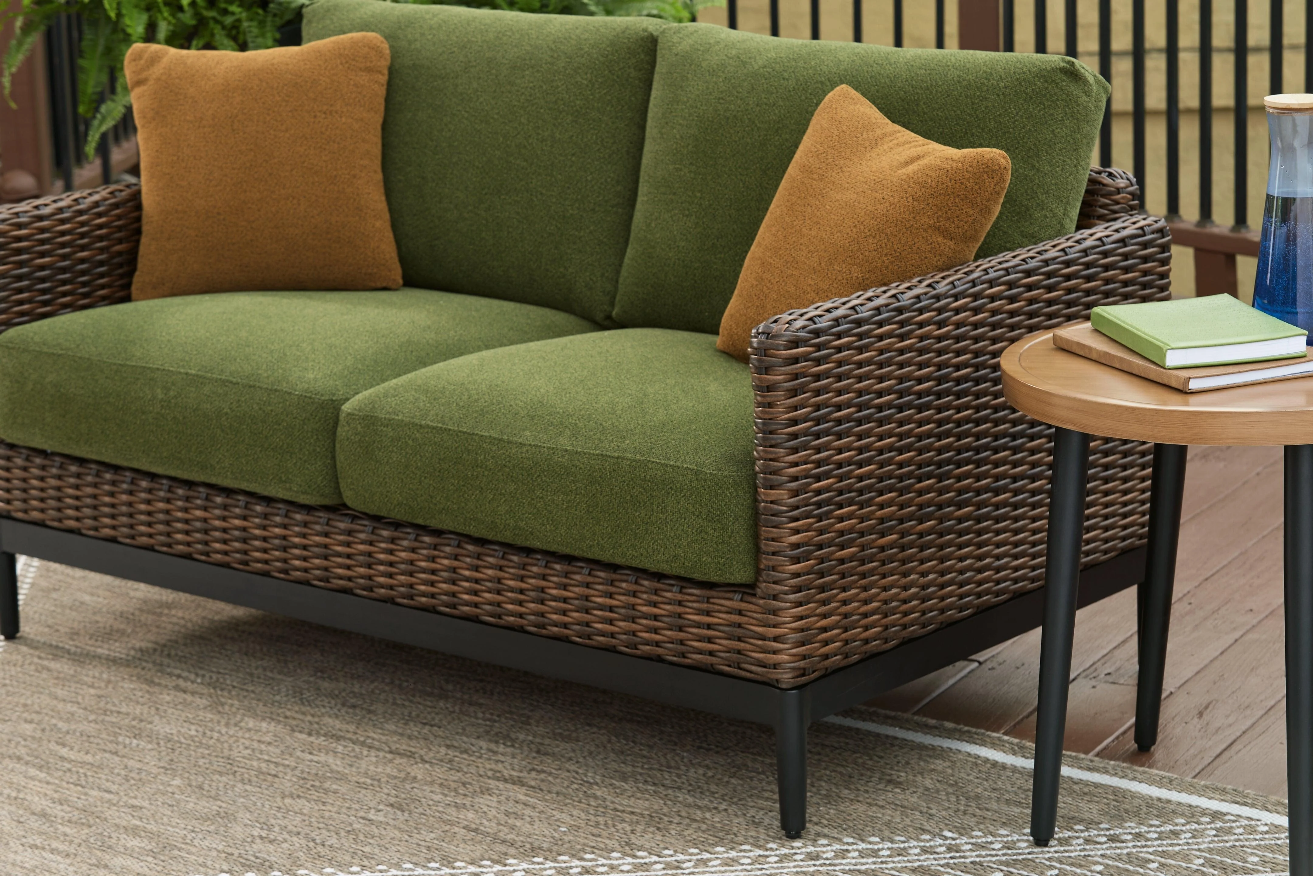 Horizon Hall Brown/Green Outdoor Loveseat with Cushion - Image 2