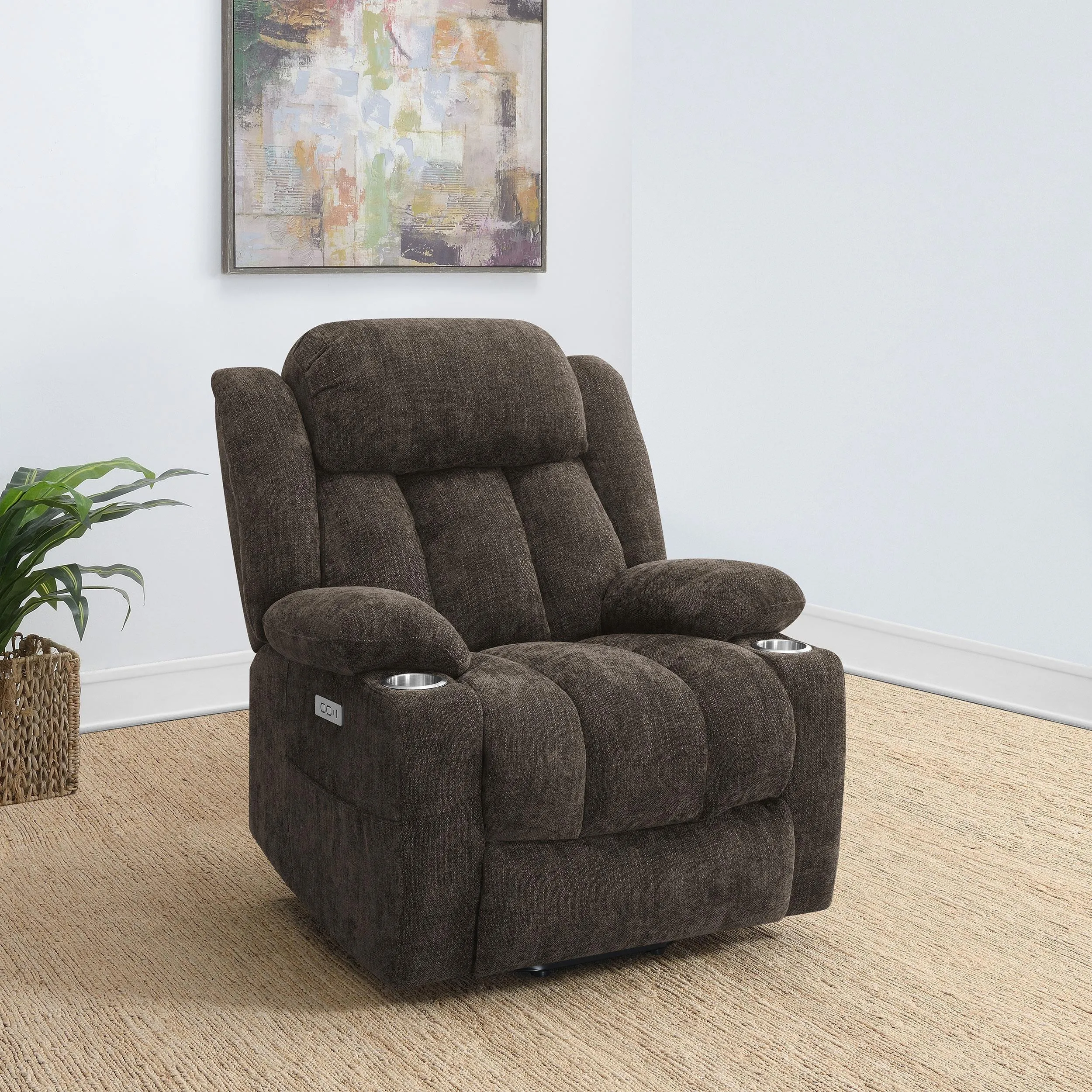 Houston Dark Brown Upholstered Power Lift Recliner Chair