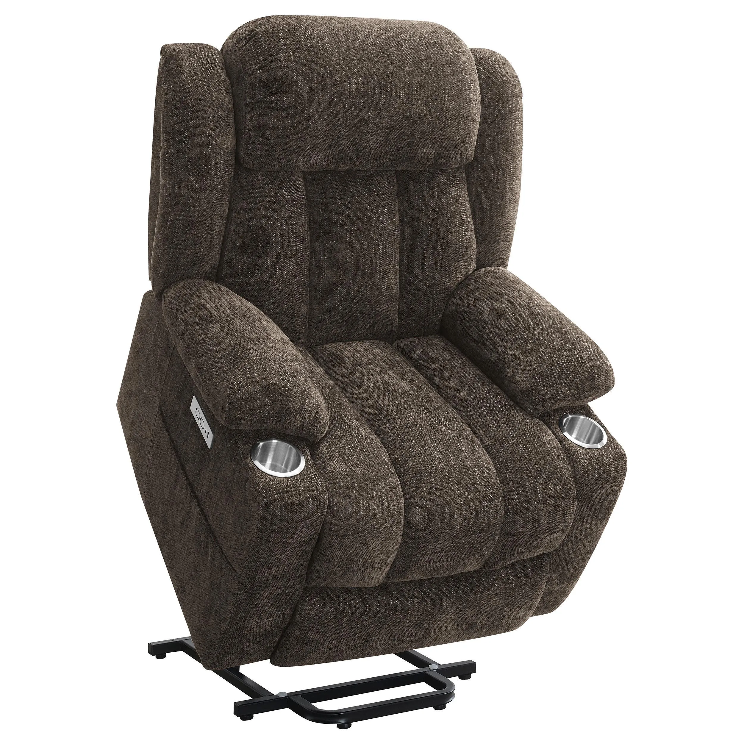 Houston Dark Brown Upholstered Power Lift Recliner Chair - Image 5