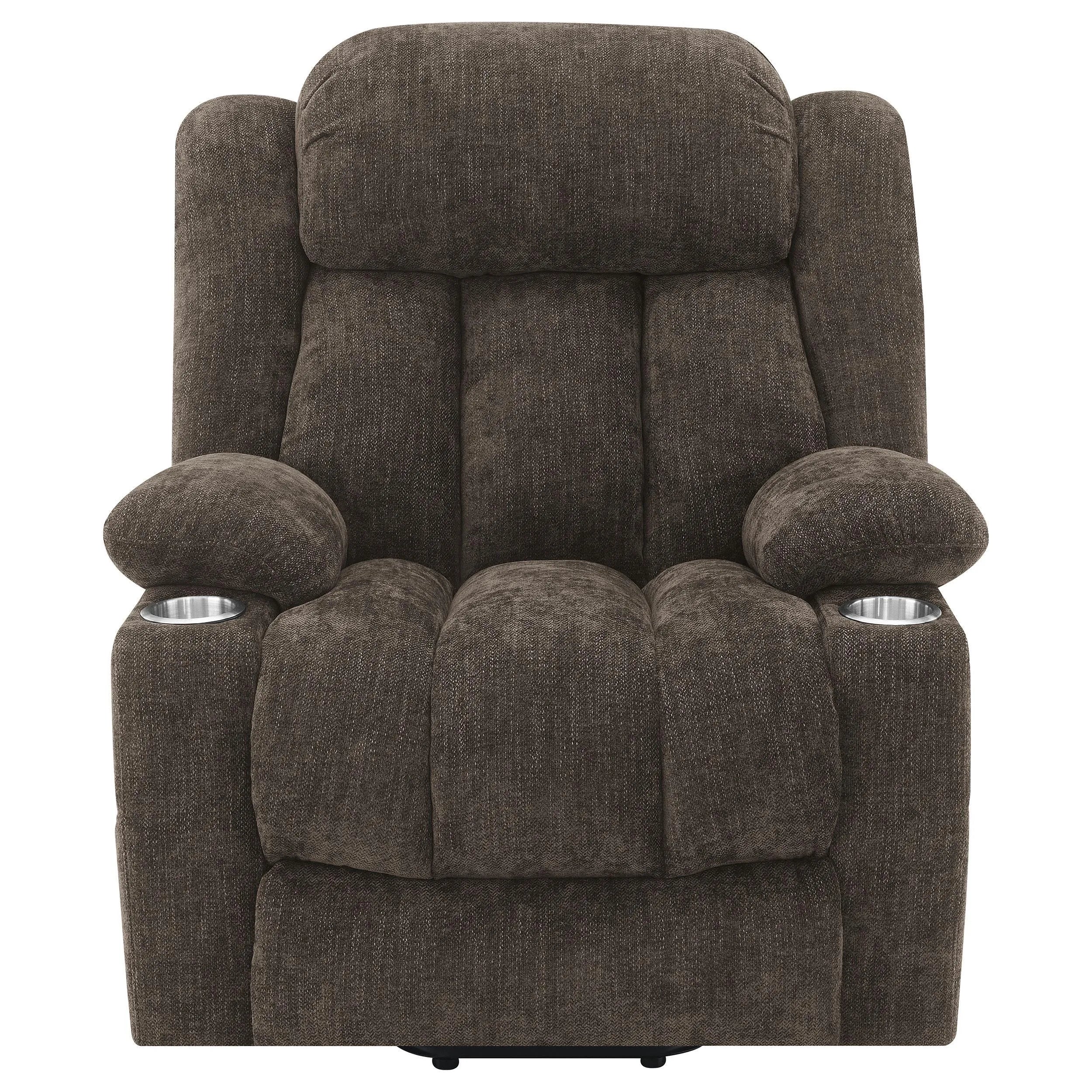 Houston Dark Brown Upholstered Power Lift Recliner Chair - Image 6