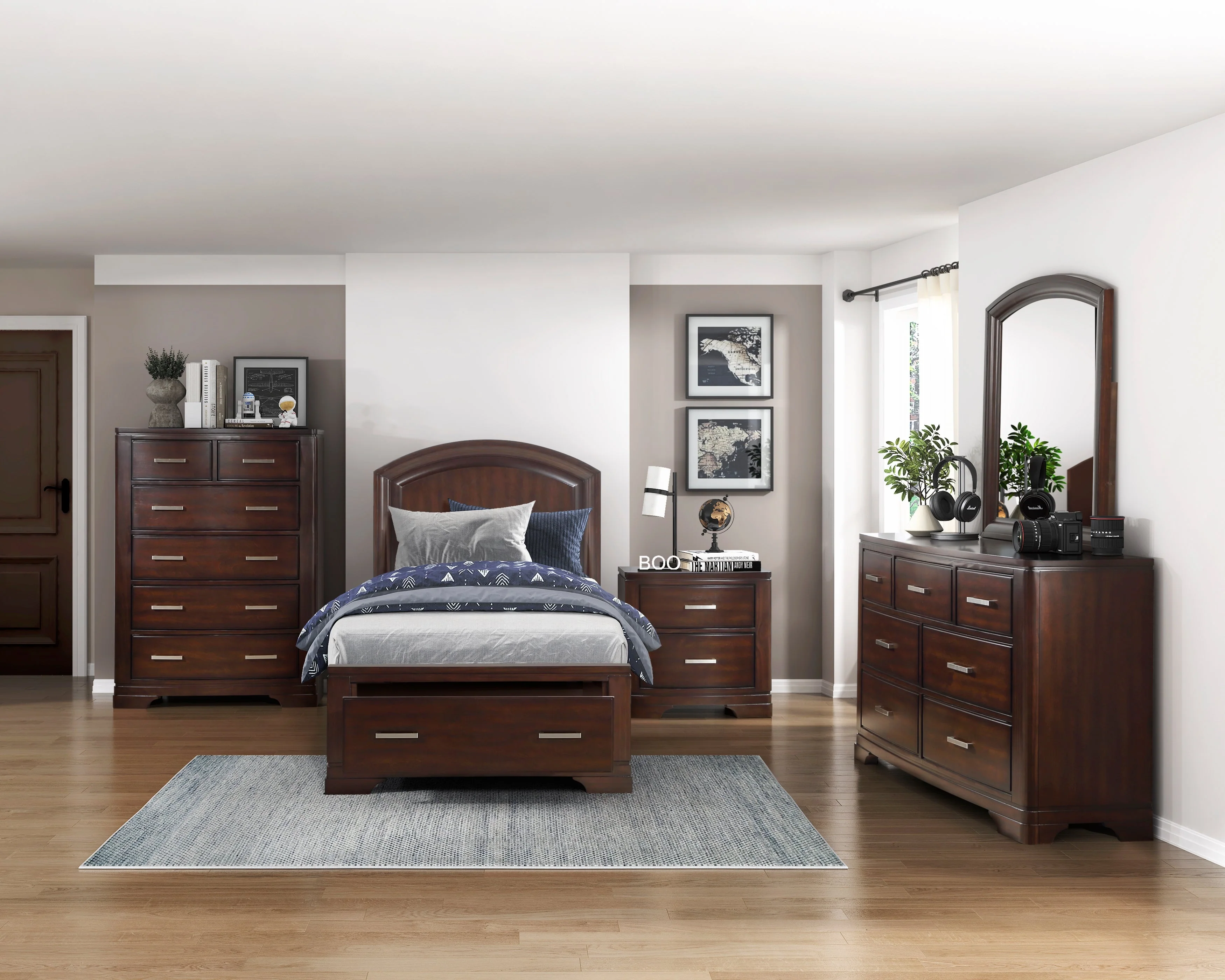 Hudson Cherry Twin Storage Platform Bed - Image 3
