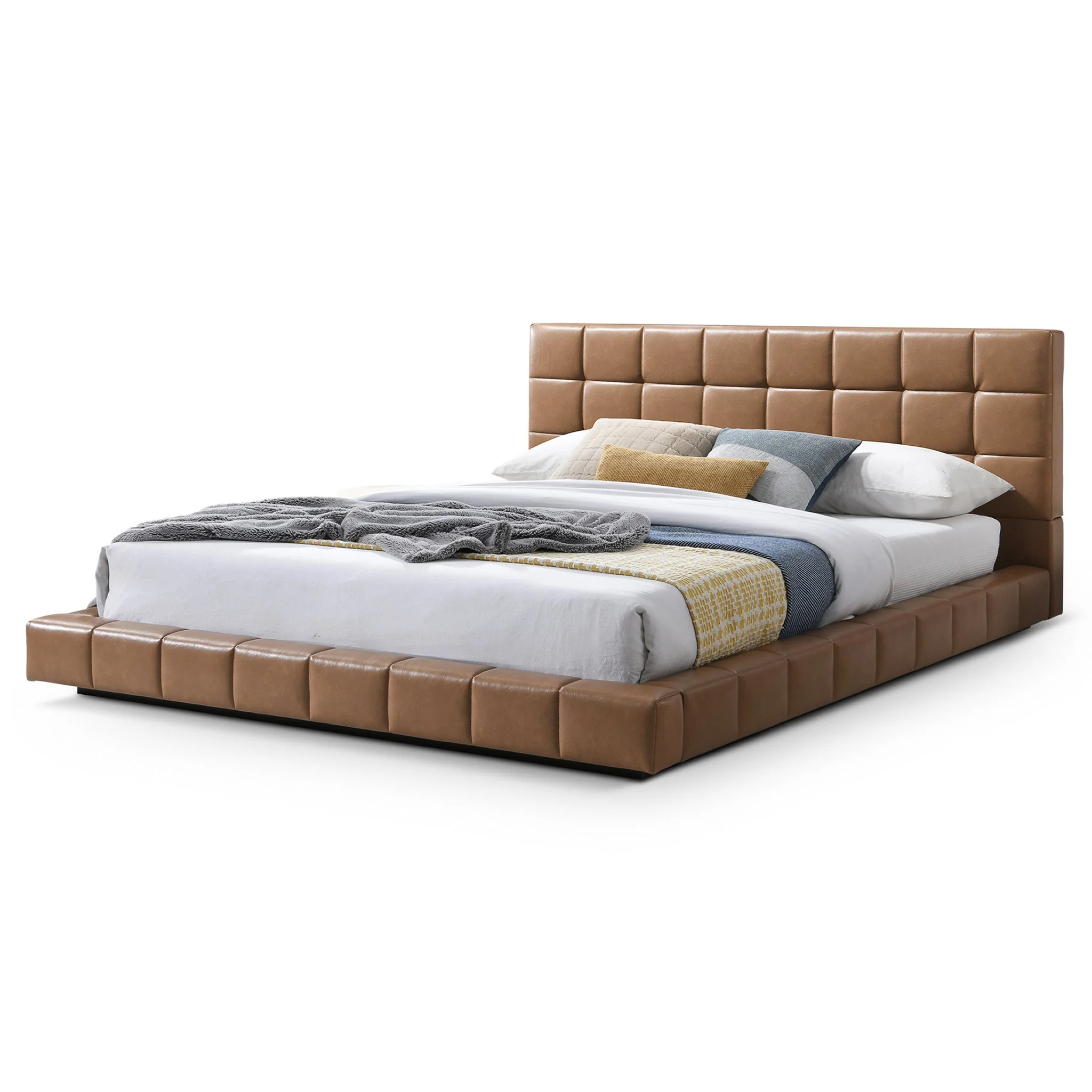 Hudson Tan Vegan Leather Upholstered King Platform Bed - Image 2