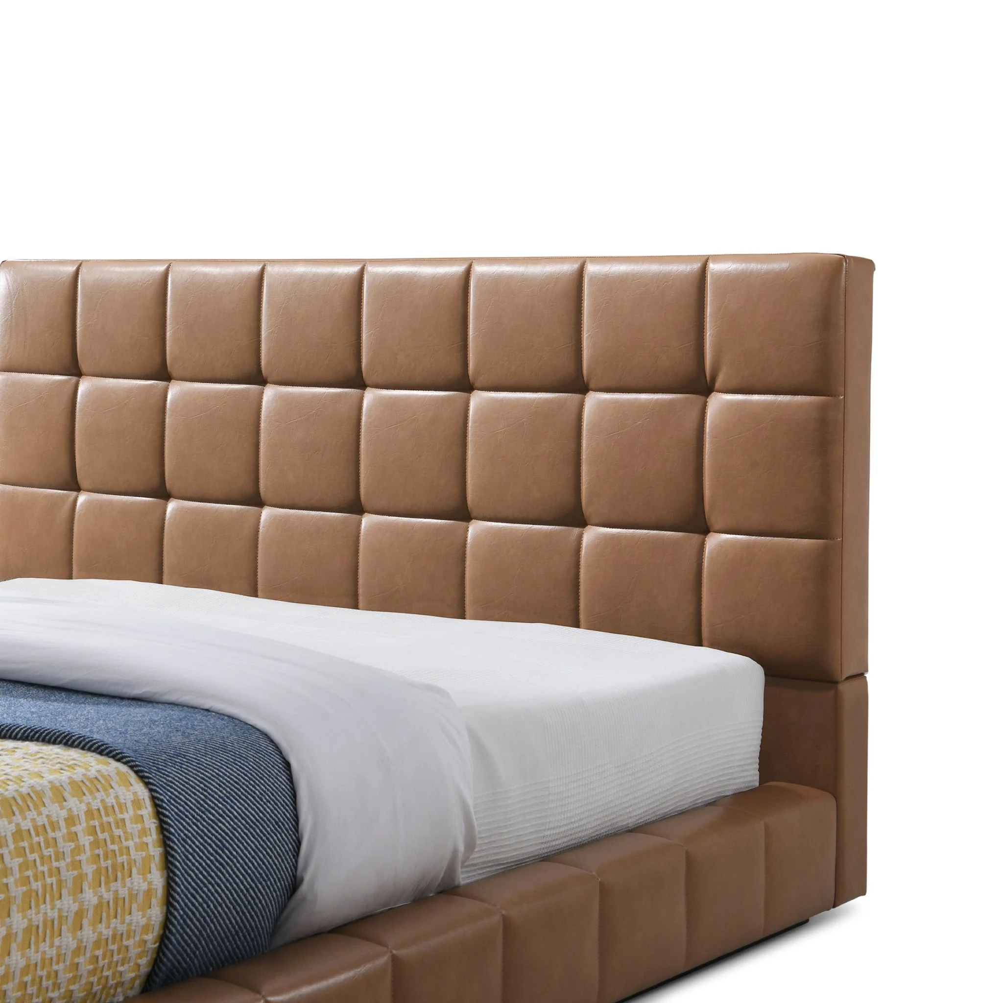 Hudson Tan Vegan Leather Upholstered King Platform Bed - Image 4