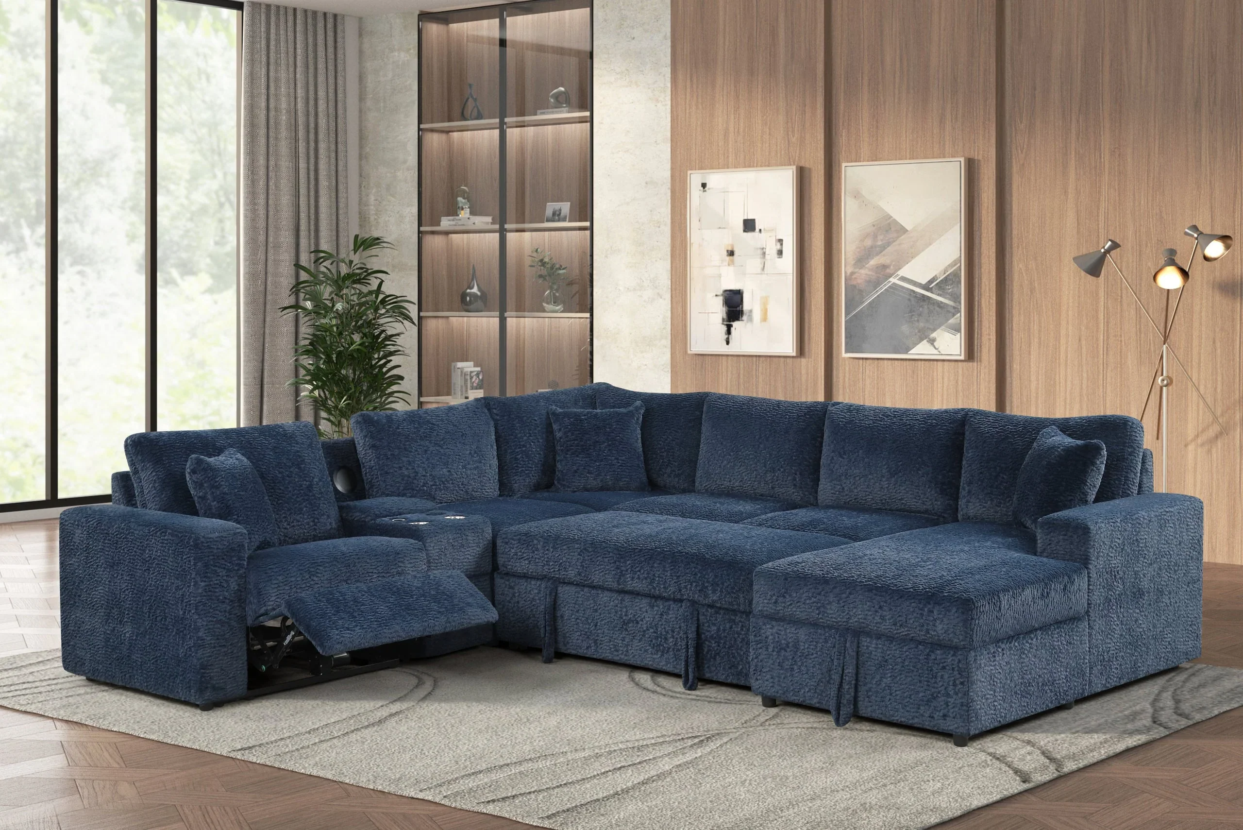 Hunter Blue Sectional with Bluetooth Speaker & Pull-Out Bed - Image 2
